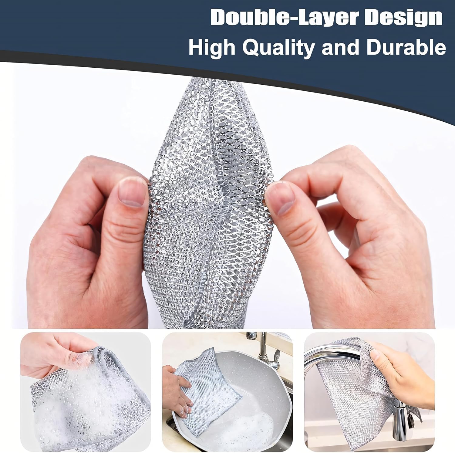 Shrux Premium Dishwashing Rags - Extra Strong Scrubbing & Cleaning Cloths for Kitchen Dishes, Sinks, Countertops, Stove Tops | Easy Rinse Steel Wire Dish Cloth | Scratch-Free Powerful Cleaning Wipes for Utensils & Bathroom | Ideal for Daily Kitchen Cleaning & Tough Stain Removal