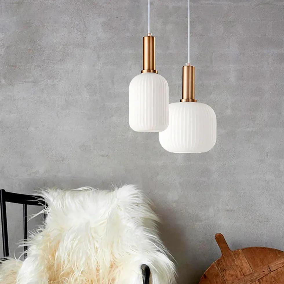 Modern White Glass LED Pendant Light for Bedroom - Dimmable Hanging Fixture with Warm Light, Perfect for Dining Room, Kitchen Island, and Living Room Decor