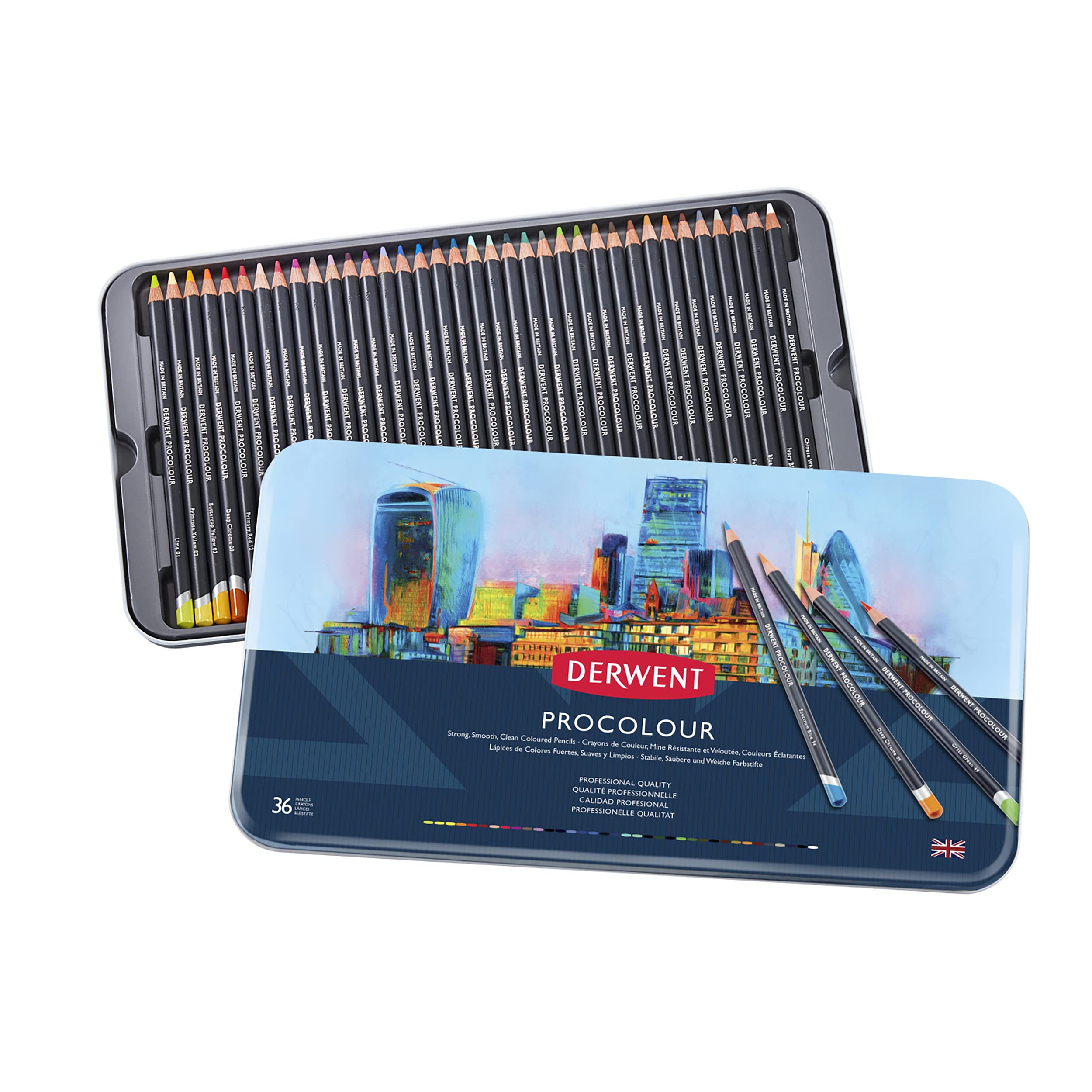 Derwent Procolour Colored Pencils Set - 36 Premium Artist Drawing Pencils in Metal Tin for Professional Sketching, Coloring & Illustration - Perfect for Artists, Students & Adult Coloring Books (2302507)