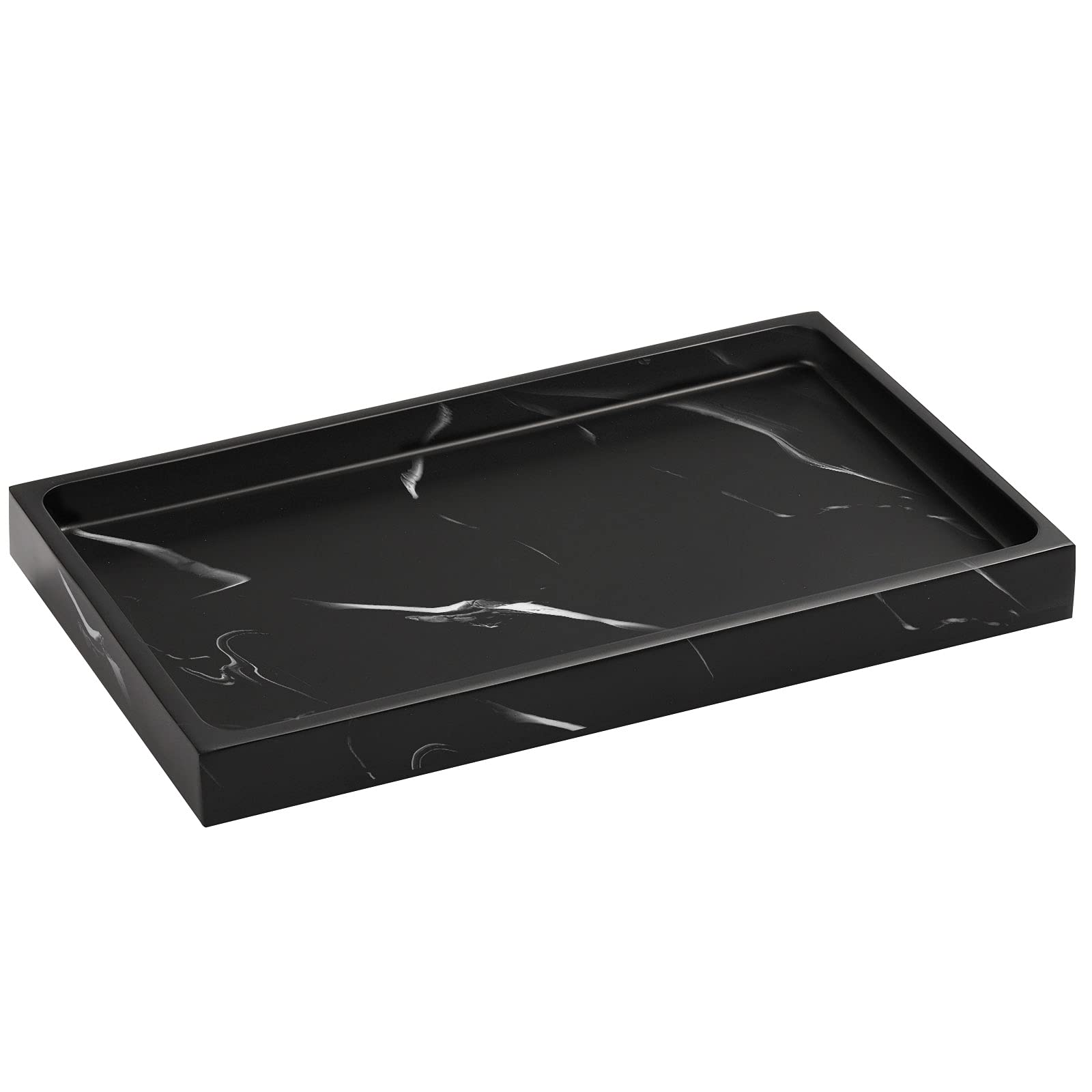 Luxspire Resin Bathroom Vanity Tray - Matte Ink Black Jewelry Ring Dish Organizer for Perfume, Candles, Soap & Towels | Countertop Storage Solution for Dresser, Kitchen Sink & Bathroom Accessories | Perfect for Home Decor, Gift Giving & Spa Day Organization