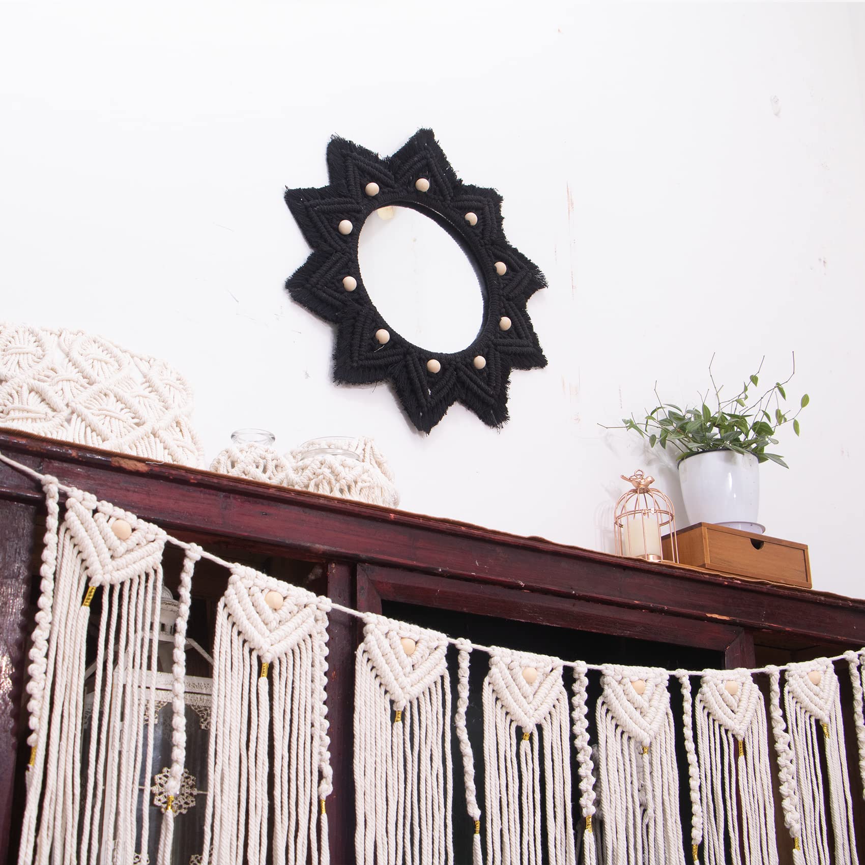 Boho Wall Hanging Mirror - Handmade Macrame Bohemian Round Mirror for Bedroom, Living Room & Apartment Decor - Perfect for Home, Office & Gift Giving