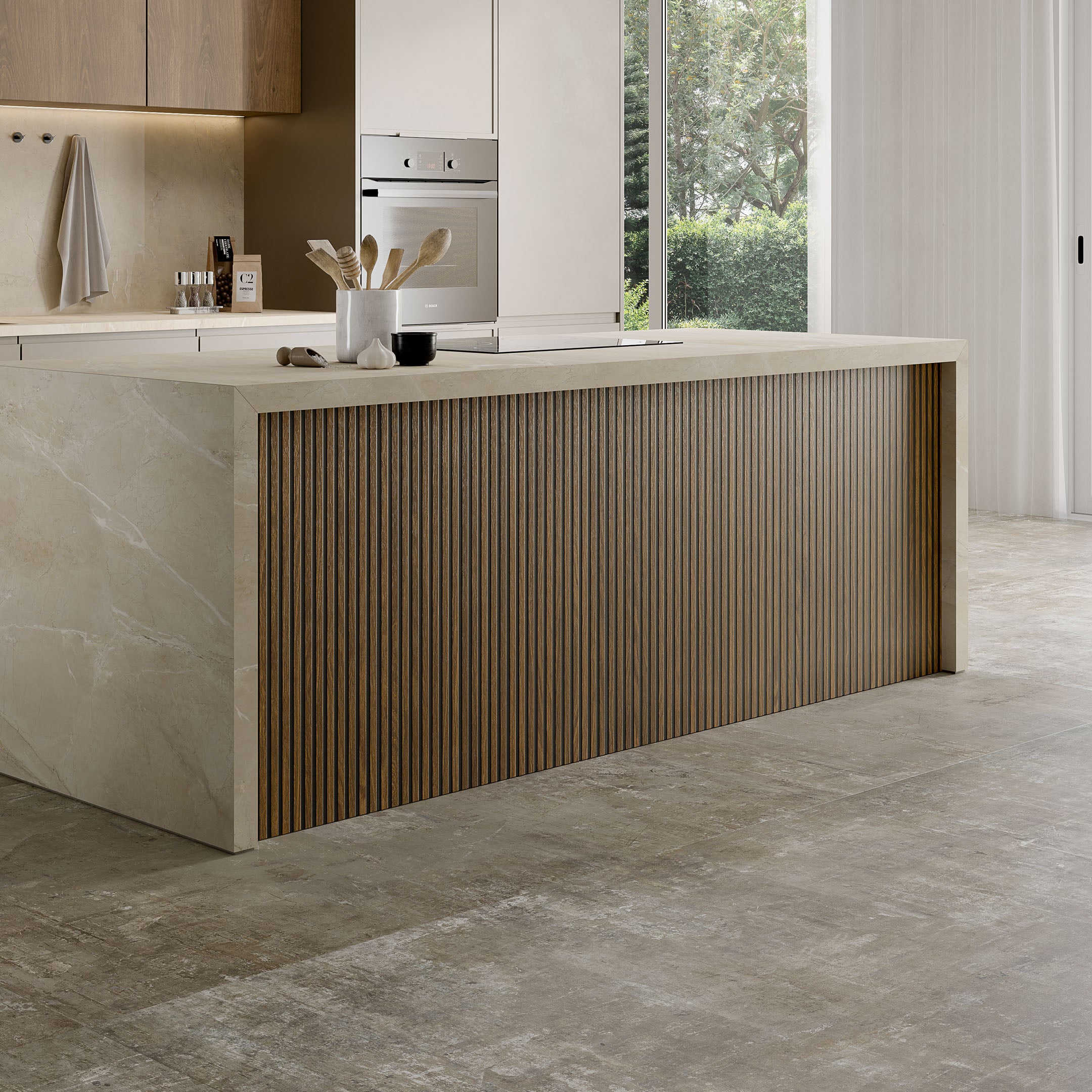 Canne Wood Slat Fluted Porcelain Tile - Rustic Wood-Look Flooring for Living Room, Kitchen & Bathroom