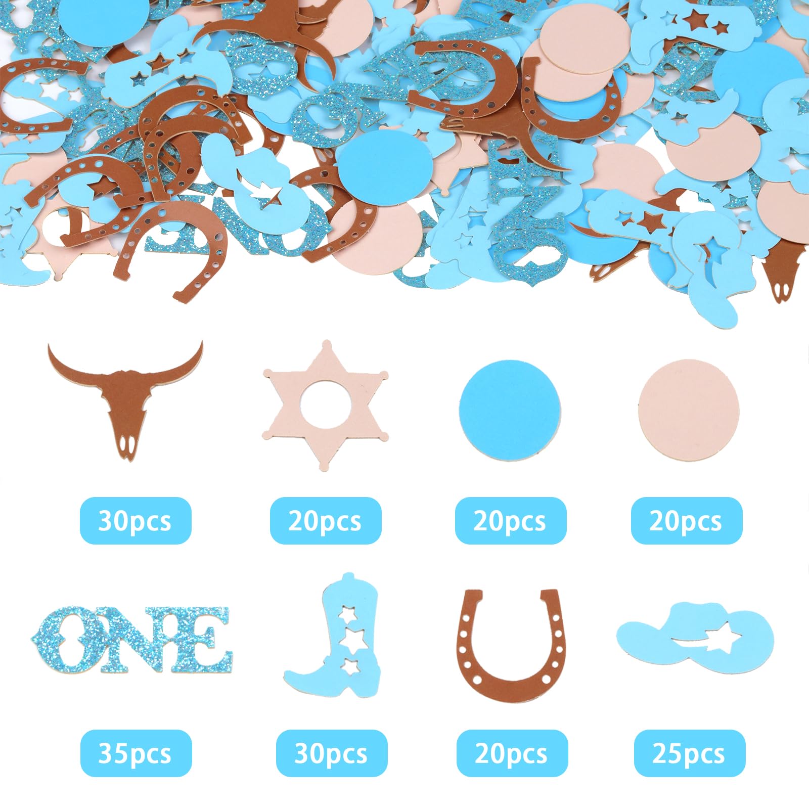 200PCS Western Cowboy Birthday Confetti - First Rodeo Party Decorations for Boys in Blue | 1st Birthday Table Scatter Decor | Perfect for Cowboy Themed Parties, Baby Showers & Western Celebrations
