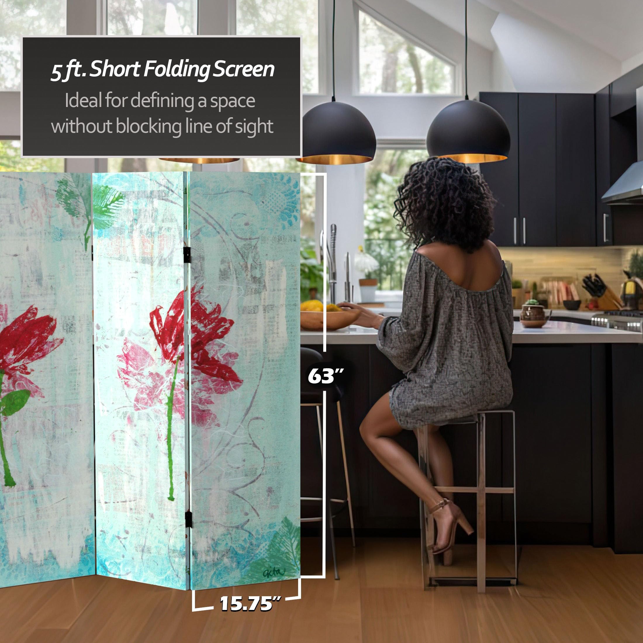 5 1/4 ft Red Lantern Spring Morning Canvas Room Divider - 6 Panel Folding Privacy Screen (63