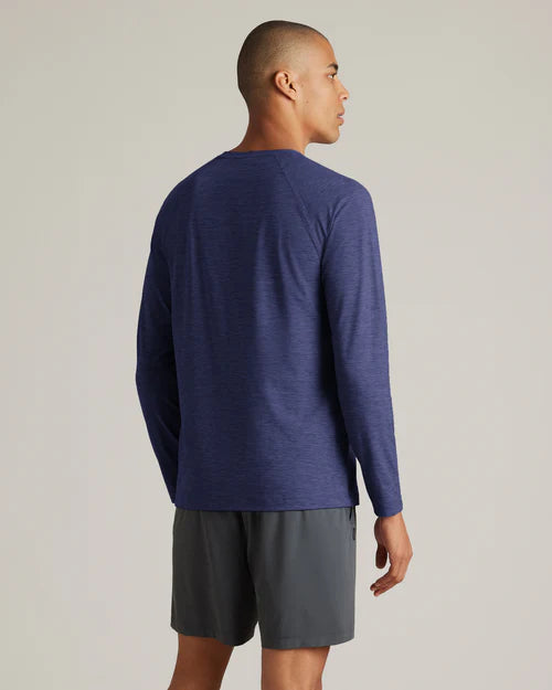Rhone Men's Reign Long Sleeve Slim Fit Performance T-Shirt - Midnight Heather - Moisture Wicking Workout & Casual Wear