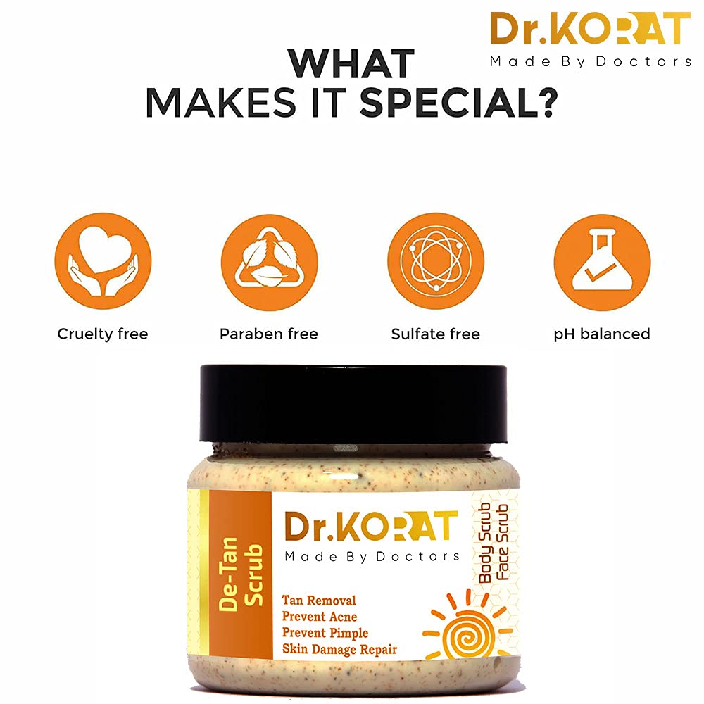 Dr. Korat De-Tan Pure & Natural Face Scrub 100g - Exfoliating Scrub for Tan Removal, Dark Spots, Acne & Large Pores - Brightens & Refines Skin for a Radiant Glow - Perfect for Daily Skincare & Post-Sun Care Routine