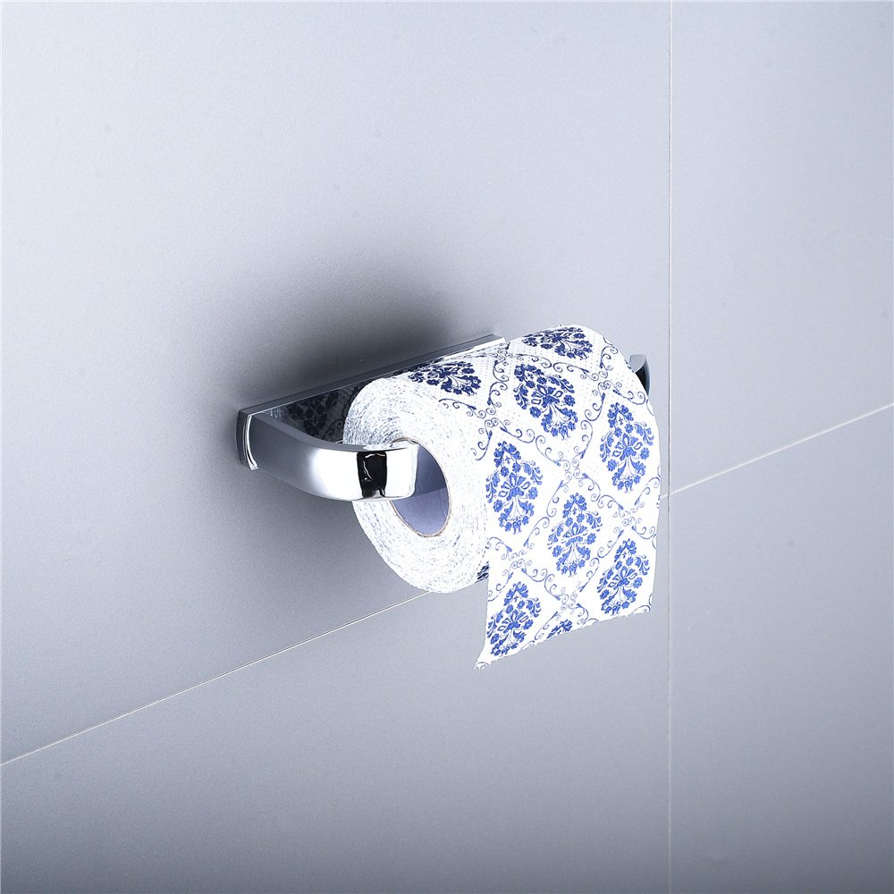 Premium Brass Wall-Mounted Toilet Paper Holder - Chrome Finish Bathroom Tissue Roll Dispenser for Modern Homes, Hotels & Restrooms (Durable & Stylish Bathroom Accessory) - Perfect for Bathrooms, Powder Rooms & Guest Toilets
