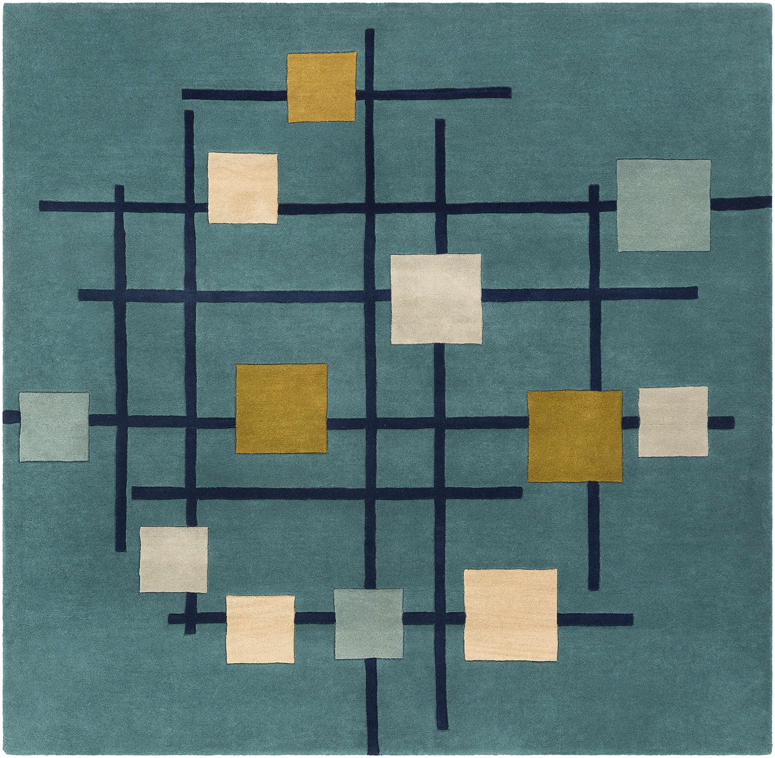 Hauteloom Bellvue Wool Area Rug - Modern Round 4' Blue Gray Beige - Perfect for Living Room, Bedroom, Office Decor