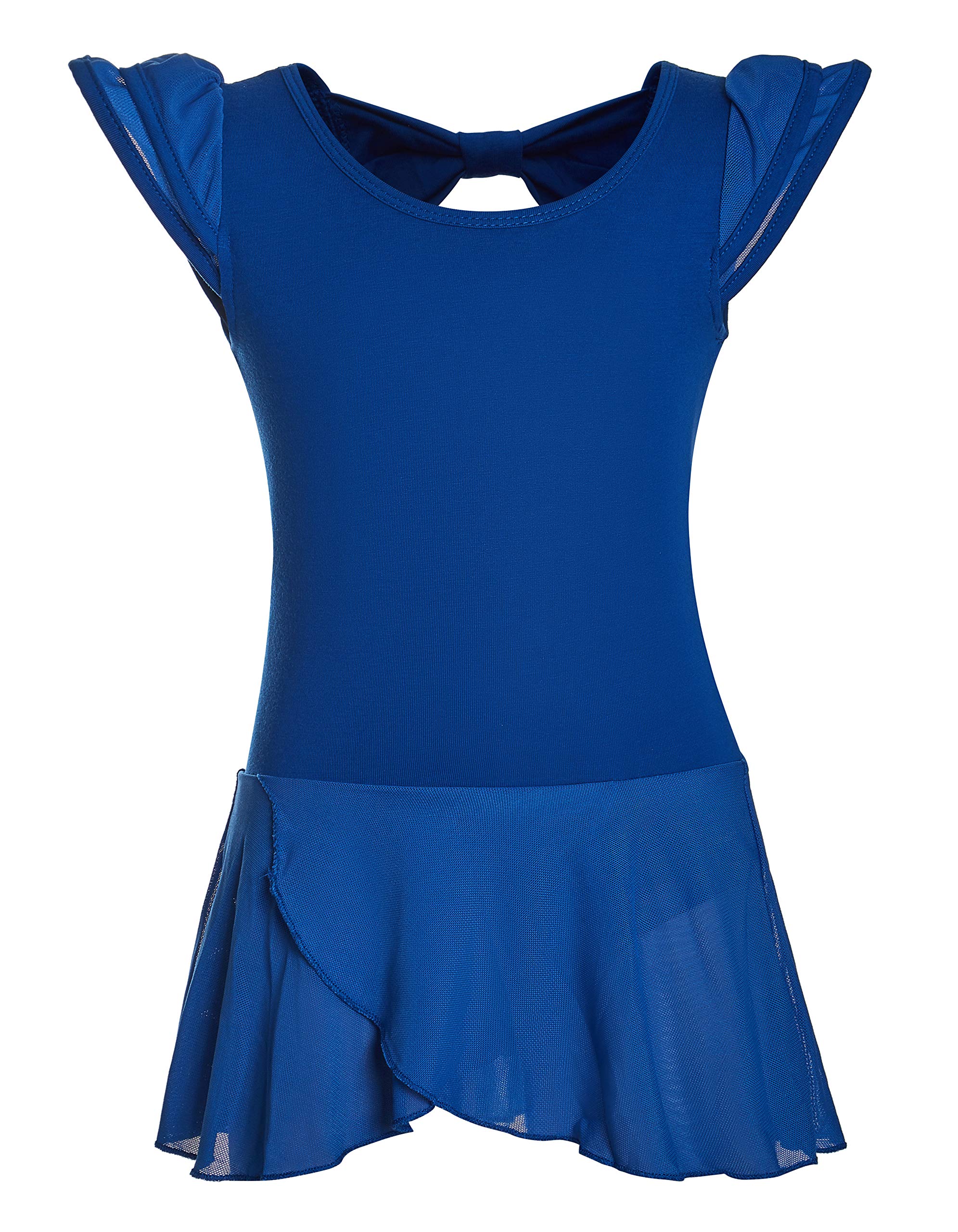 DANSHOW Girls' Ballet Leotard with Flutter Sleeves, Petal Skirt & Bow Back - Dance Costume for Recitals, Performances & Ballet Classes