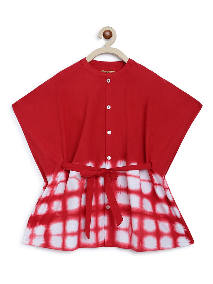 Girls Tie Dye Kaftan Dress with Clamp Detail in Red - Perfect for Beach Vacations, Summer Parties & Boho Fashion