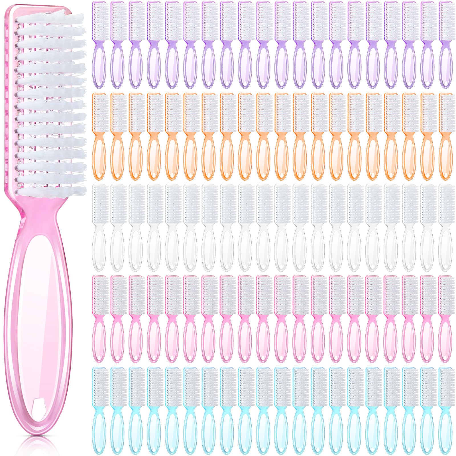 100 Pcs Bulk Nail Cleaning Brushes - Professional Manicure & Pedicure Scrubber Brushes for Fingernails and Toes - Durable Handle, 5 Colors - Perfect for Salons, Home Nail Care, and DIY Beauty Kits