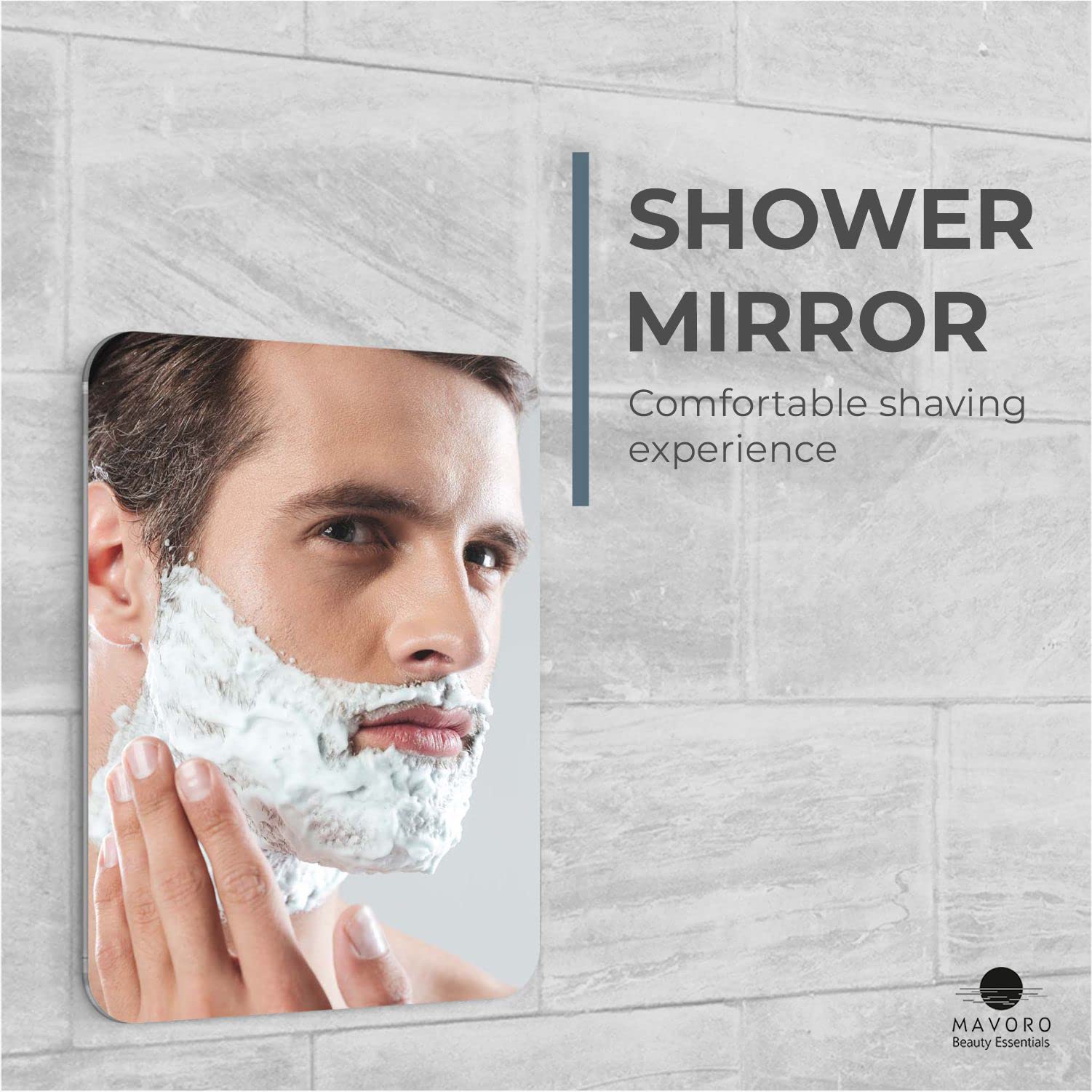 Premium Mavoro Shower Shaving Mirror - 7x9 Inch Unbreakable Acrylic Mirror with 3M Adhesive - Fog Resistant, Frameless Design, Peel & Stick Installation - Safe Glassless Mirror for Kids - Perfect for Bathroom, Gym Locker & Travel Use