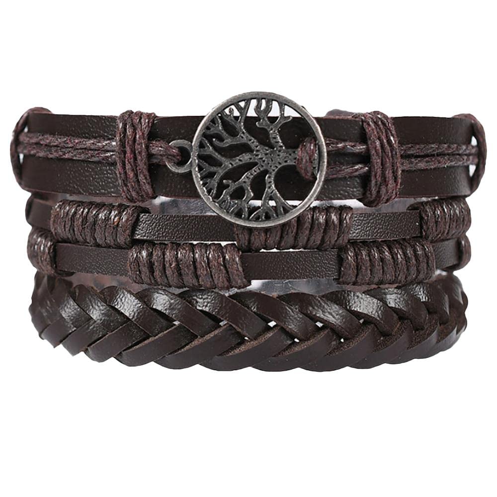 Evil Eye Bracelet for Men - 3PCS Braided Faux Leather Wrap Cuff Bracelet Set - Adjustable Punk Jewelry for Men & Women - Perfect for Everyday Wear, Gifts, and Spiritual Protection