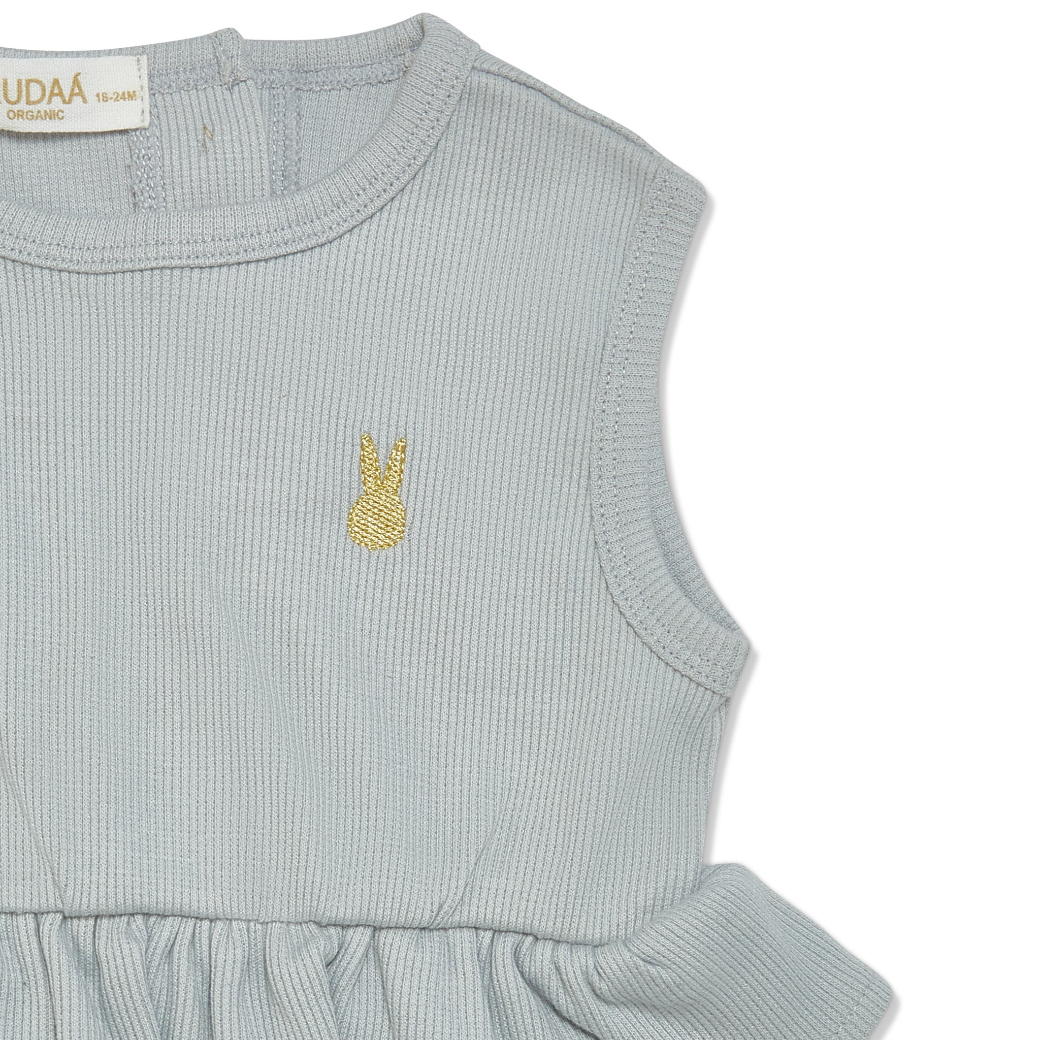 Organic Cotton Ruffle Waist Romper for Baby Girls - Pearl Blue | Soft & Comfortable One-Piece Outfit | Perfect for Playtime, Photo Shoots & Special Occasions