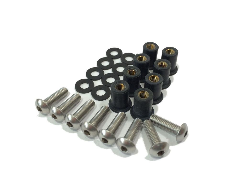 24-Piece Replacement Windscreen Hardware Kit - M5 Bolts, M5 Well Nuts, Washers for Motorcycle Windshield Repair & Maintenance