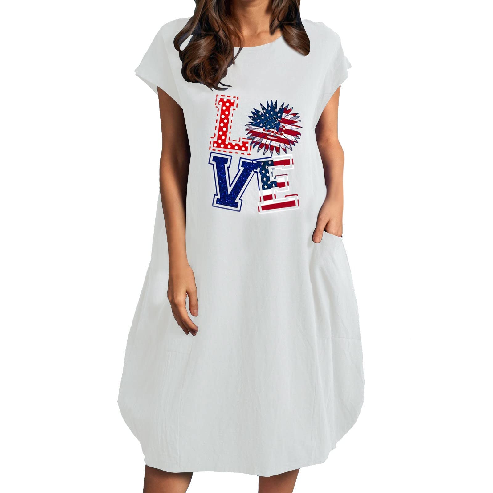 Trendy American Flag Striped Summer Dresses for Women 2022 - Loose Fit Short Sleeve Printed Casual Dress - Perfect for Beach Vacations, Picnics, and Summer Outings