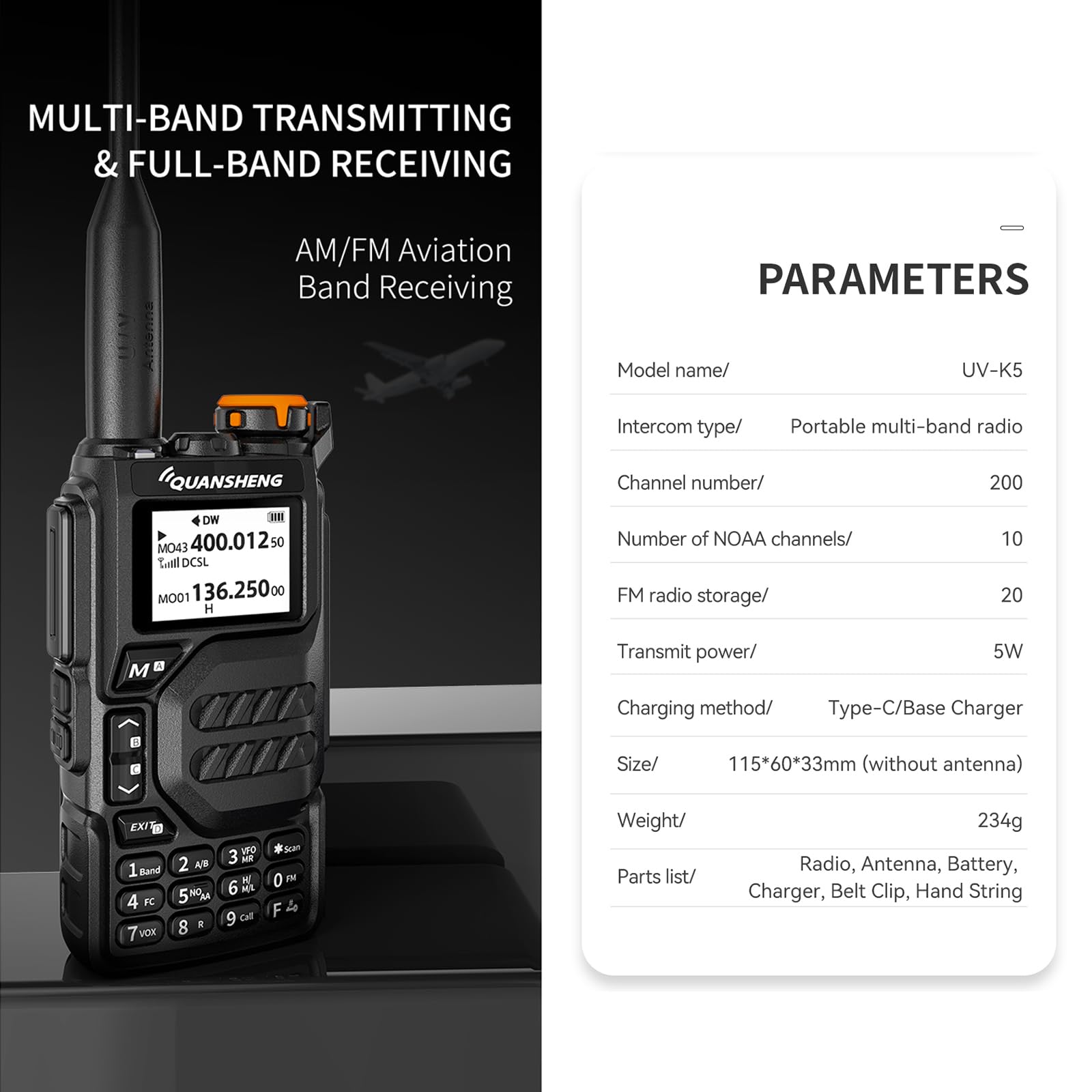 Quansheng UV-K5 Dual Band VHF UHF Ham Radio - Long Range Walkie Talkies with Type-C Rechargeable Battery, AM/FM/DTMF, LED Flashlight - Perfect for Field Communication, Survival, Biking, Hiking & Camping Adventures