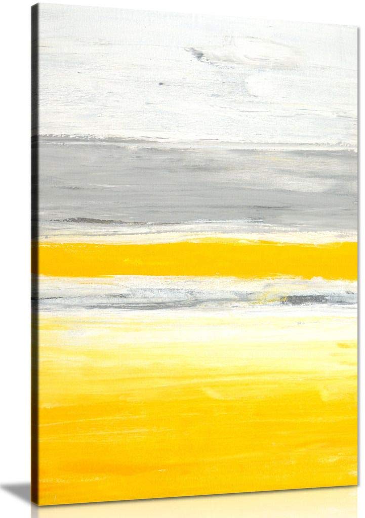 Abstract Yellow and Grey Canvas Wall Art - Modern Home & Office Painting Print (30x20 Inch) - Perfect for Living Room Decor, Bedroom Accent Wall or Workspace Inspiration