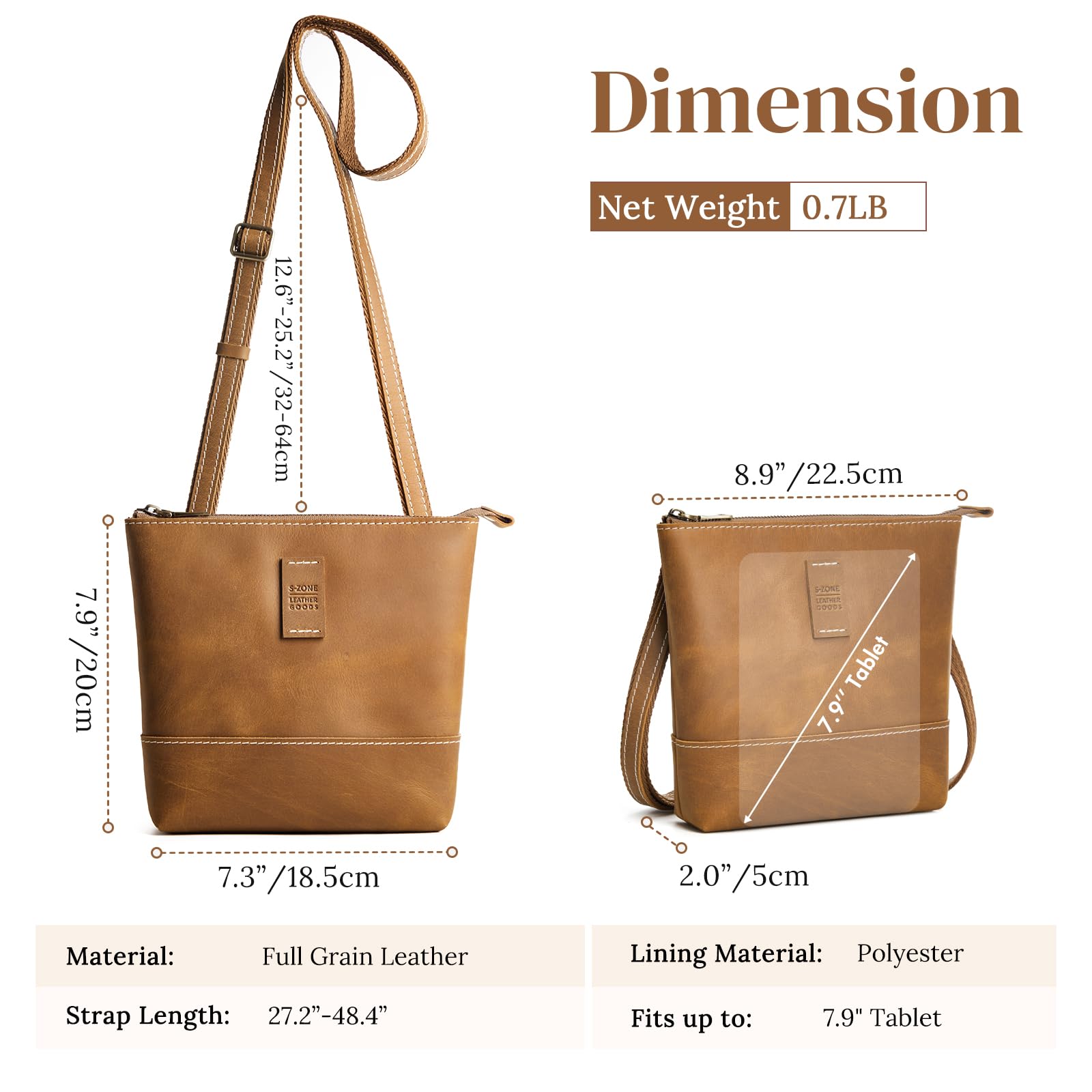 Trendy S-ZONE Women's Leather Crossbody Bag - Small Shoulder Purse & Handbag for Daily Use, Travel, and Work