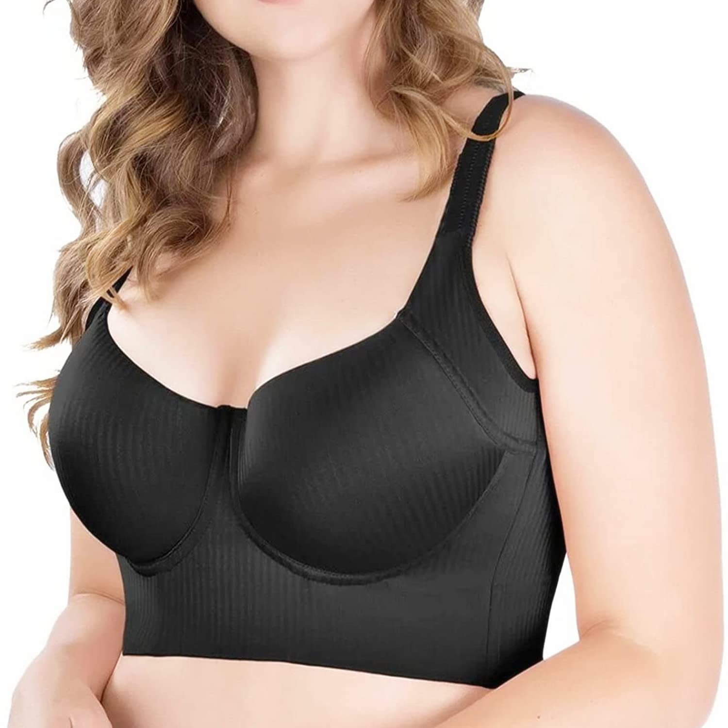 Plus Size Push Up Sports Bra - Deep Cup Full Coverage Shapewear Bra for Back Fat Control & Support | Perfect for Workouts, Yoga & Everyday Comfort