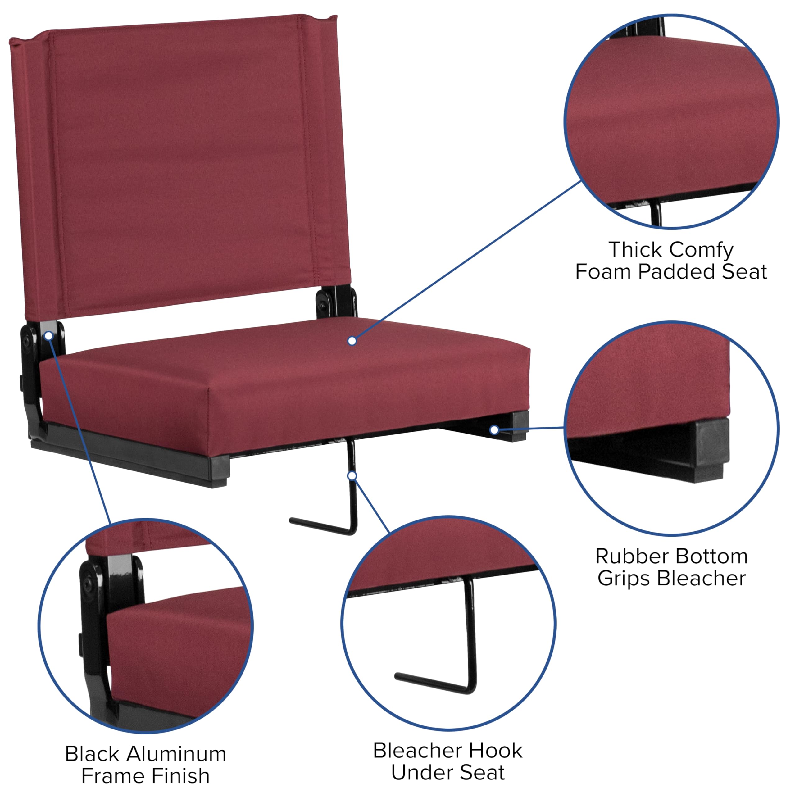 Flash Furniture Grandstand Portable Stadium Seat - Folding Padded Bleacher Chair with Carrying Handle, 500 lb Weight Capacity, Maroon - Perfect for Sporting Events, Concerts & Outdoor Activities