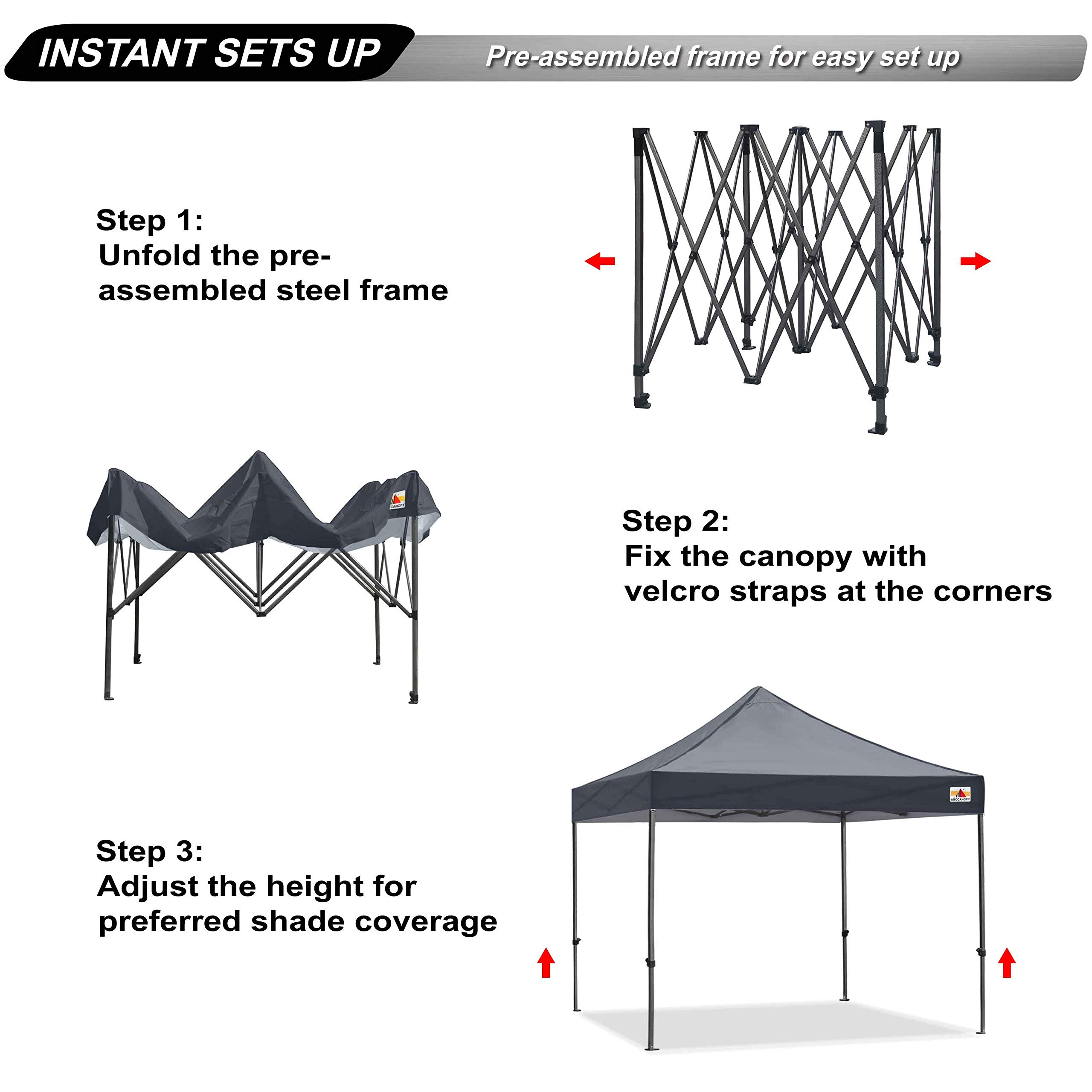 ABCCANOPY 8x8 Commercial-Series Pop Up Canopy Tent - Dark Gray - Perfect for Outdoor Events, Farmers Markets & Backyard Parties