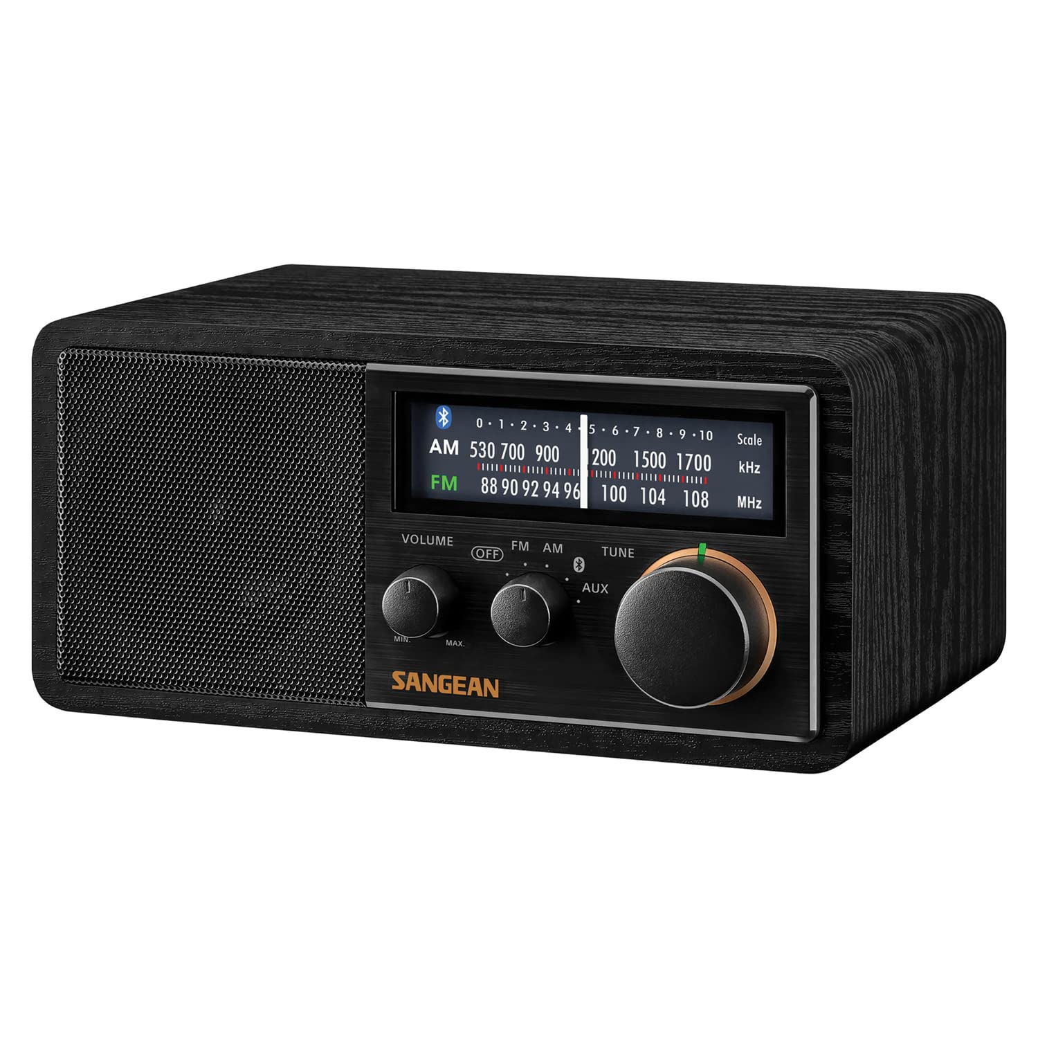 SANGEAN SG-118 AM/FM/Bluetooth Wooden Cabinet Radio with USB Phone Charging - Vintage Style Wireless Speaker for Home, Office & Outdoor Use