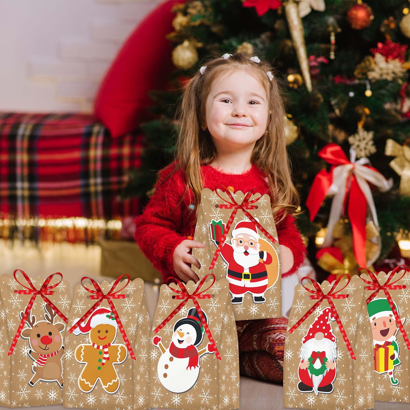 Joyful Start 18PCS Christmas Goodie Bags - Small Gift Bags for Holiday Treats & Party Favors - Bulk Mini Gift Bags for Christmas Parties, Classroom Rewards & Stocking Stuffers