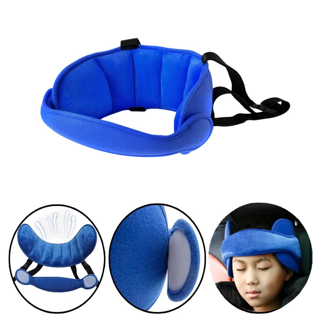 Adjustable Car Seat Head Support Band for Infants & Babies - Safety Neck Relief Cushion, Blue - Perfect for Long Drives & Travel Comfort