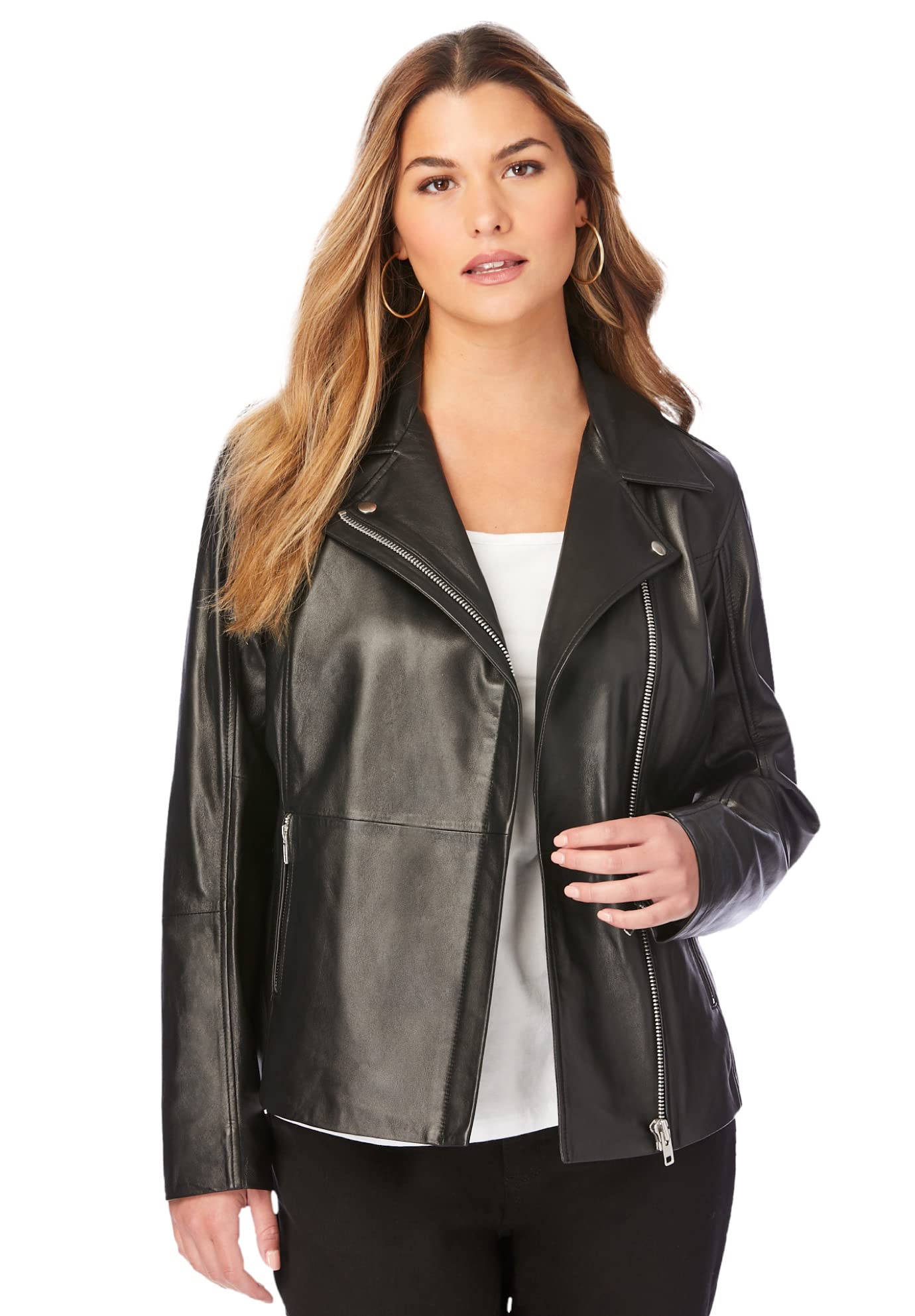 Roaman's Women's Plus Size Leather Moto Jacket - Stylish Biker Jacket with Zipper Closure for Motorcycle Riding & Casual Outfits