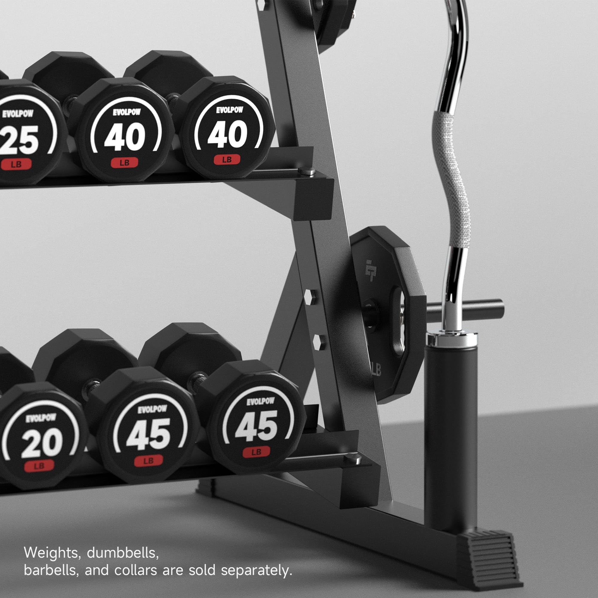 EVOLPOW 3-Tier Dumbbell Rack Stand - Heavy Duty Weight Storage Organizer for 5-75LB Dumbbells, Kettlebells & Weight Plates - Space Saving Home Gym Equipment for Strength Training & Workout Organization