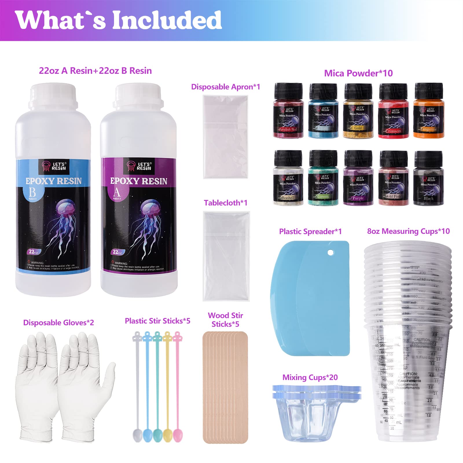 LET'S RESIN Epoxy Resin Starter Kit for Beginners - 44OZ Fast Cure Crystal Clear Casting Resin for Jewelry Making, Tumbler Coating, Art Painting & DIY Crafts | Includes Measuring Cups & Pigment Powder | Perfect for Home Decor, Gift Making & Creative Projects