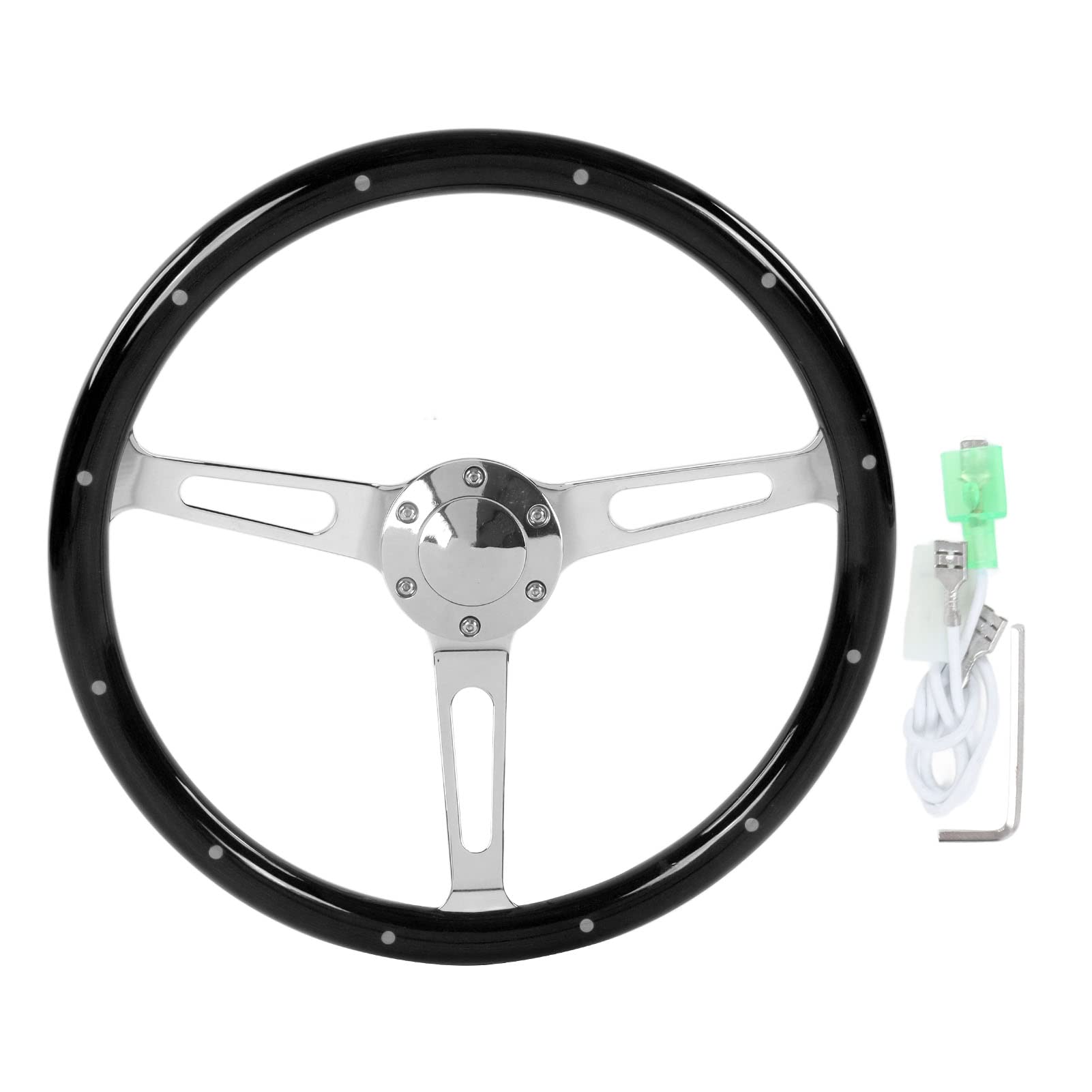 KIMISS 380mm 15in Classic Walnut Grip 3-Spoke Riveted Steering Wheel - Universal 6-Hole Black Replacement for Car, Truck & SUV - Perfect for Racing, Off-Road & Custom Builds