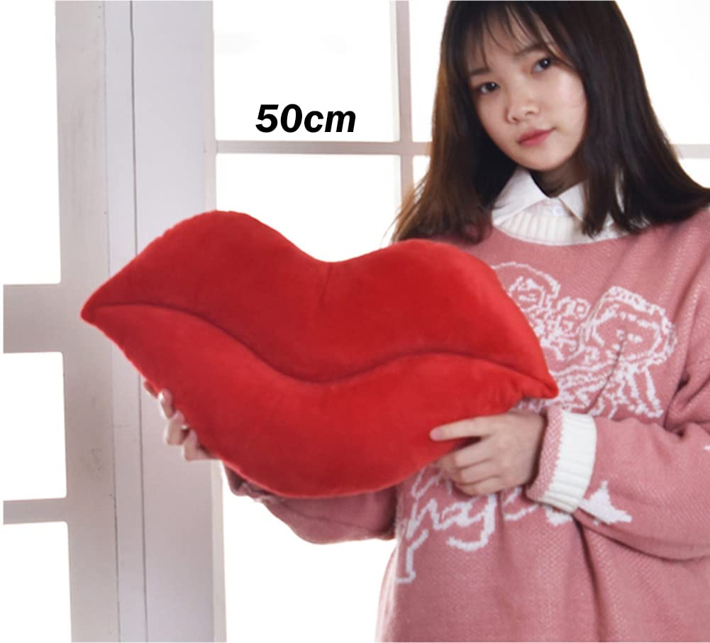 Red Velvet Lip Shaped Throw Pillow - Hot Pink Decorative Cushion for Bedroom & Living Room - 50cm Funky Love Pillow - Perfect for Valentine's Day Gifts, Girls' Dorm Decor, and Photo Props