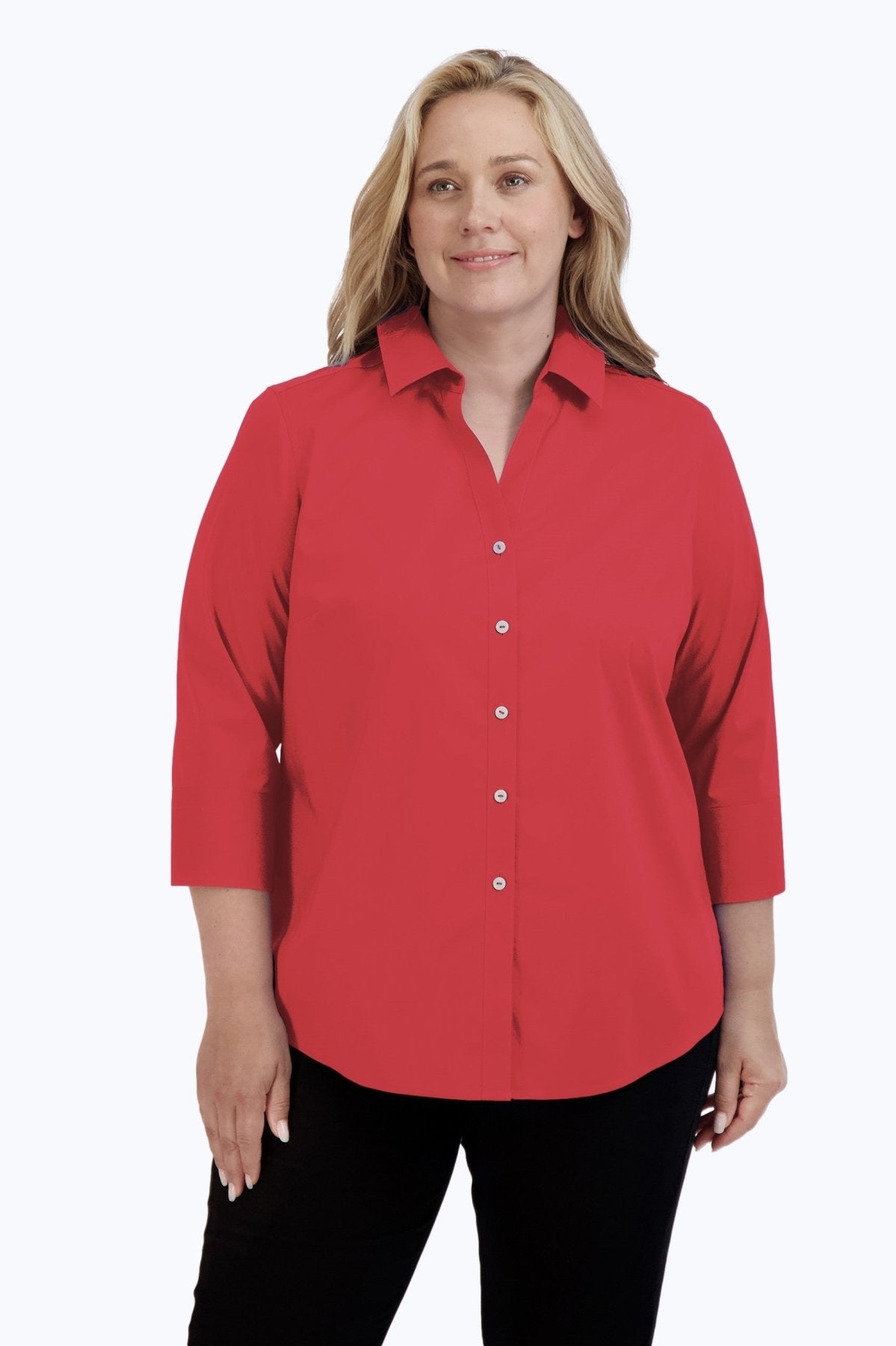 Mary Plus No Iron Stretch 3/4 Sleeve Shirt - Wrinkle-Free Comfort Fit Blouse for Work & Casual Wear | Office, Travel & Everyday Outfits