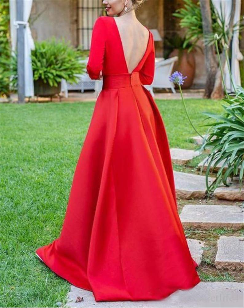 VeraQueen Women's Double V Neck Jumpsuit Evening Dress with Detachable Skirt - 3/4 Sleeve Satin Prom Gown Pantsuit for Cocktail Party, Wedding Guest & Formal Occasions