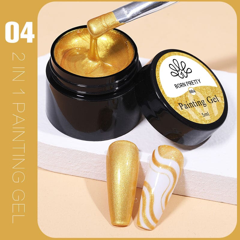 2 in 1 Gold Nail Art Painting Gel - 5ml Professional UV/LED Gel Polish for Nail Designs & Manicures - Perfect for Salon, Home Use & DIY Nail Art