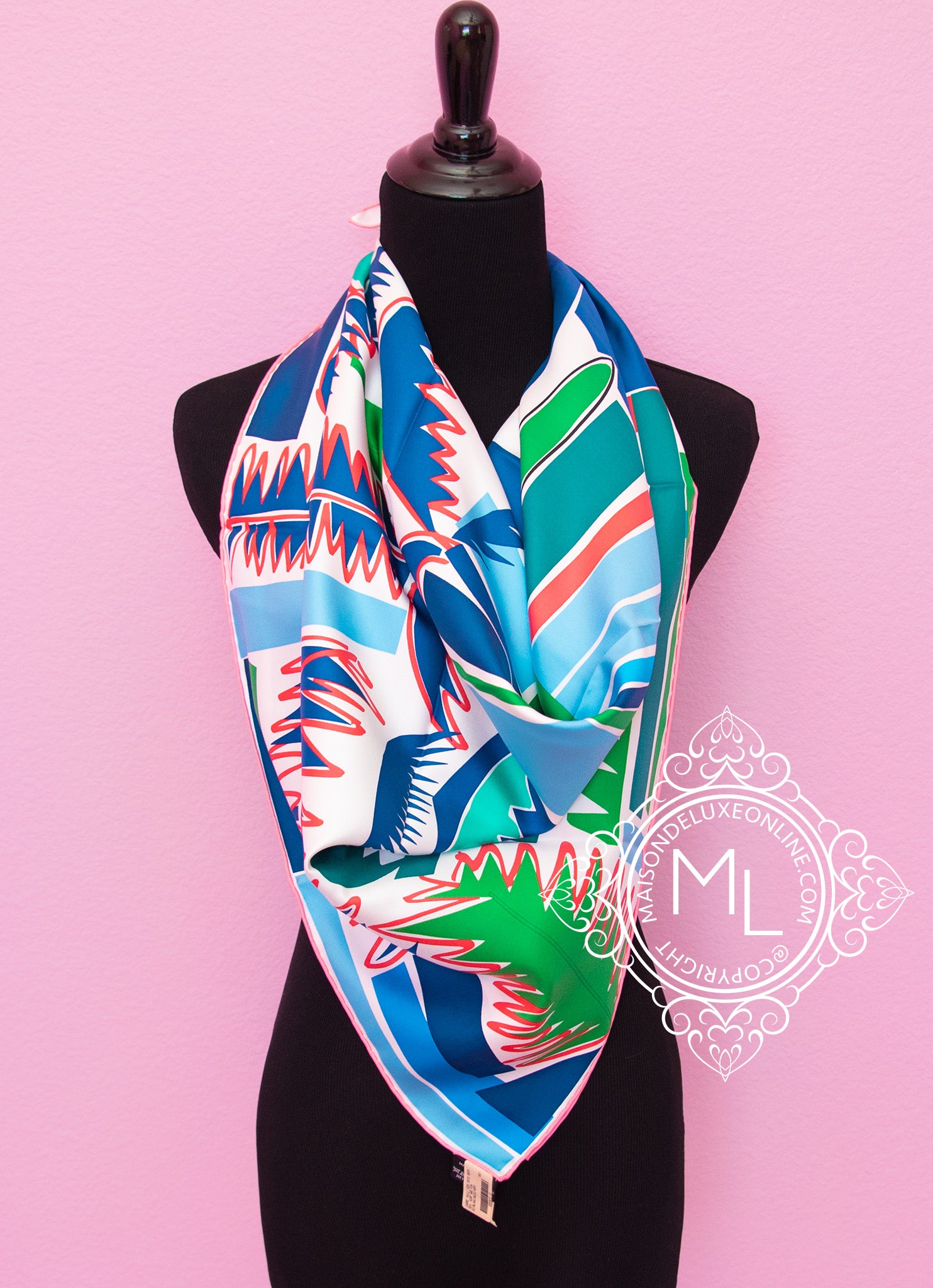 Hermes Green Twill Silk Scarf 90cm - Sea Surf & Fun Design | Luxury Fashion Accessory for Women, Perfect for Gifts, Parties & Special Occasions