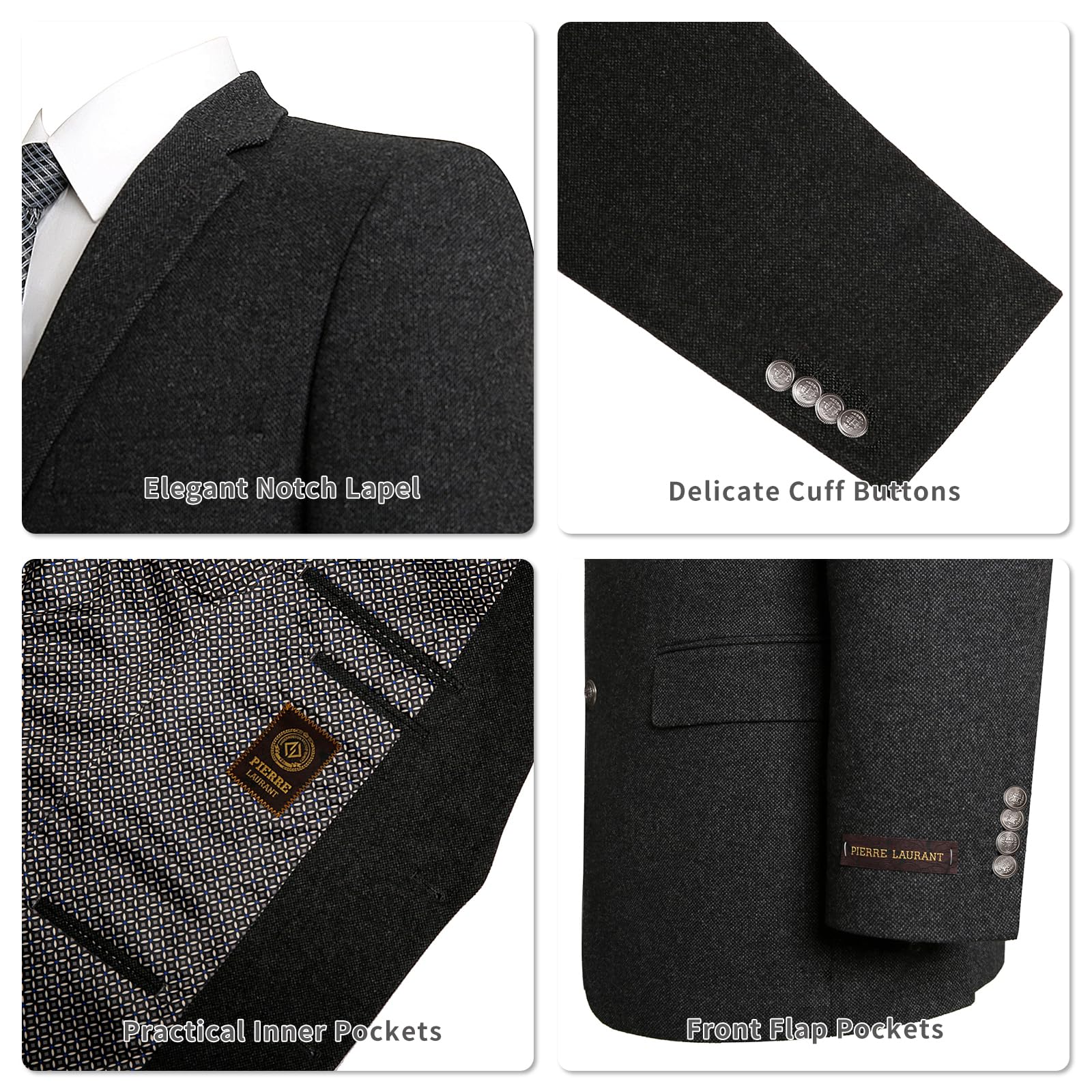 AMY ZHU Men's Wool Blend Blazer - Classic Fit Tweed Sport Coat for Winter | Modern Business Suit Jacket for Office, Weddings & Formal Events