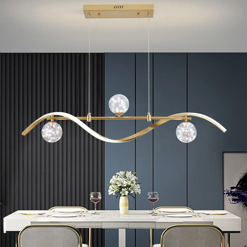 Modern Dimmable LED Linear Kitchen Island Light Fixture - 4-Light Adjustable Hanging Pendant for Dining Room, Living Room & Bar Counter - Energy Efficient Lighting for Home & Restaurant Decor