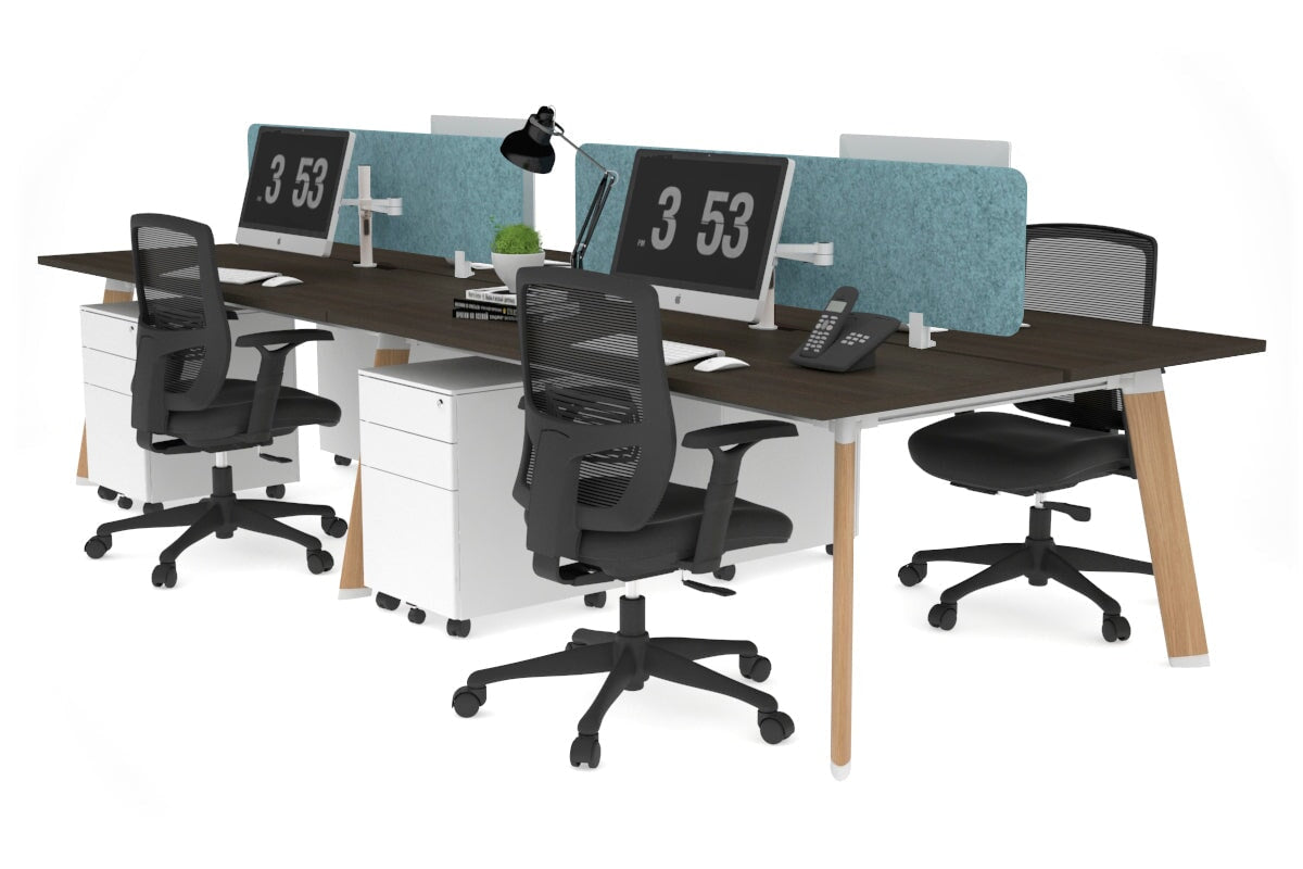 4-Person Workstation with Wood Imprint Frame - 1800L x 800W with Cable Management for Office & Home Workspace