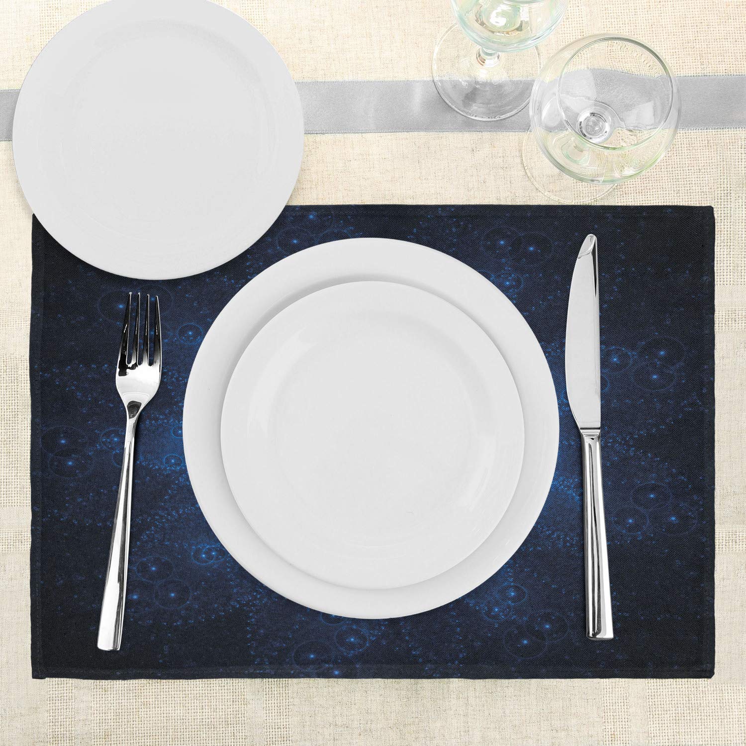 Ambesonne Dark Blue Placemats Set of 4 - Abstract Space Mandala Digital Art Washable Fabric Place Mats for Dining Table & Kitchen Decor - Perfect for Modern Home, Dinner Parties & Holiday Gatherings