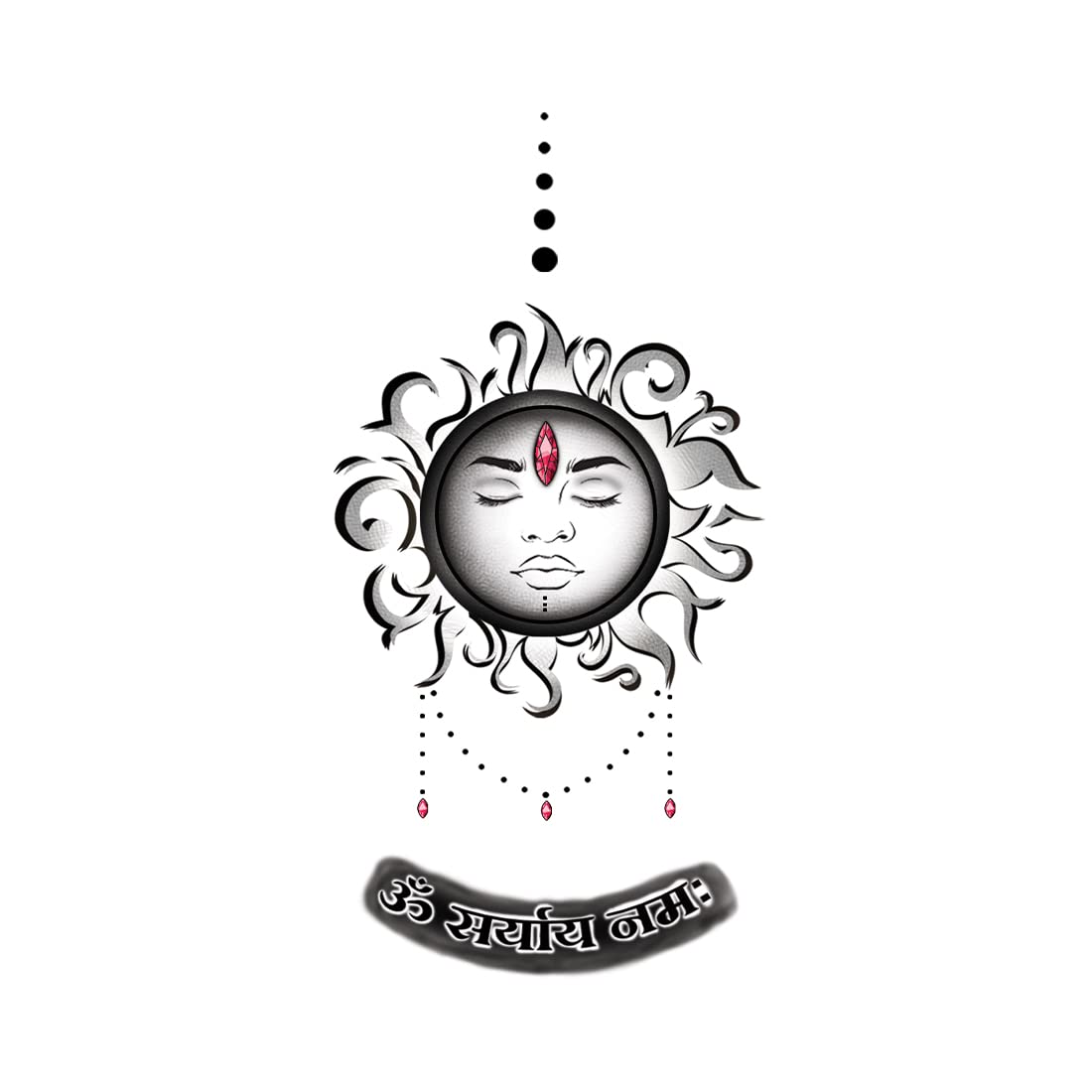 Waterproof Surya Dev Mantra Temporary Tattoo for Men & Women - Spiritual Body Art for Festivals, Yoga & Meditation