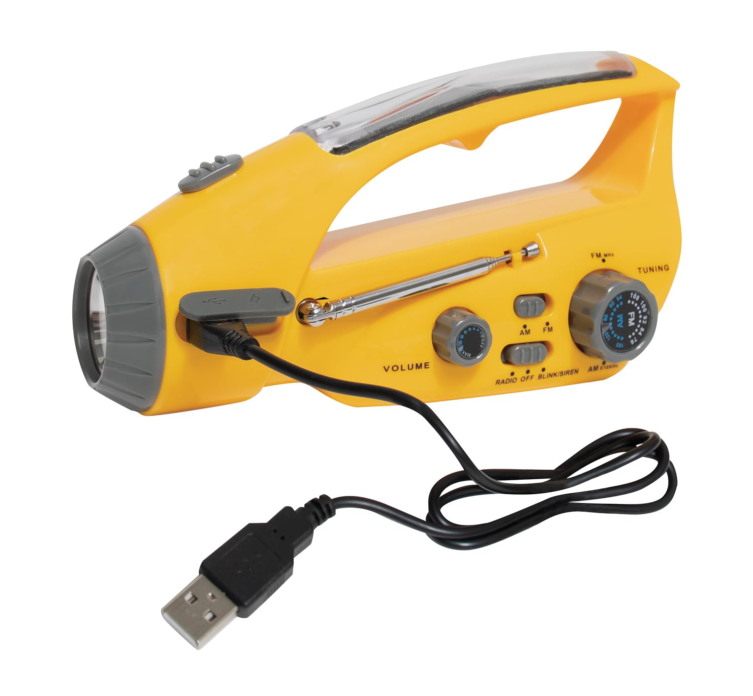 Tactical Solar LED Flashlight with Built-in Radio - Rechargeable Yellow Military Flashlight for Outdoor Camping, Hiking, and Emergency Survival