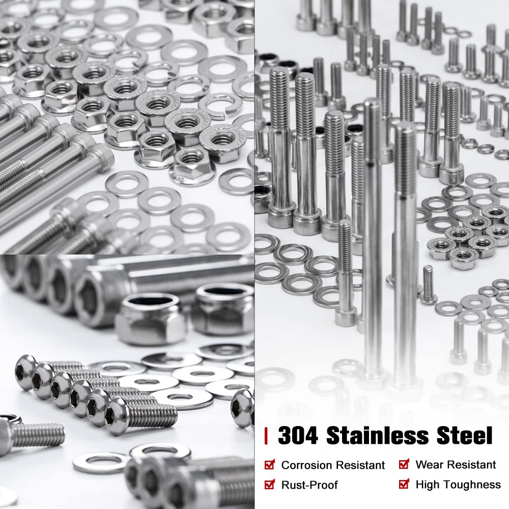 304 Stainless Steel 662-Piece Bolt Screw Nut Washer Fastener Kit - Polished Finish for YAMAHA YFZ350 YFZ350 Banshee ATV - Complete Hardware Set for Motorcycle & ATV Repairs, Maintenance & DIY Projects