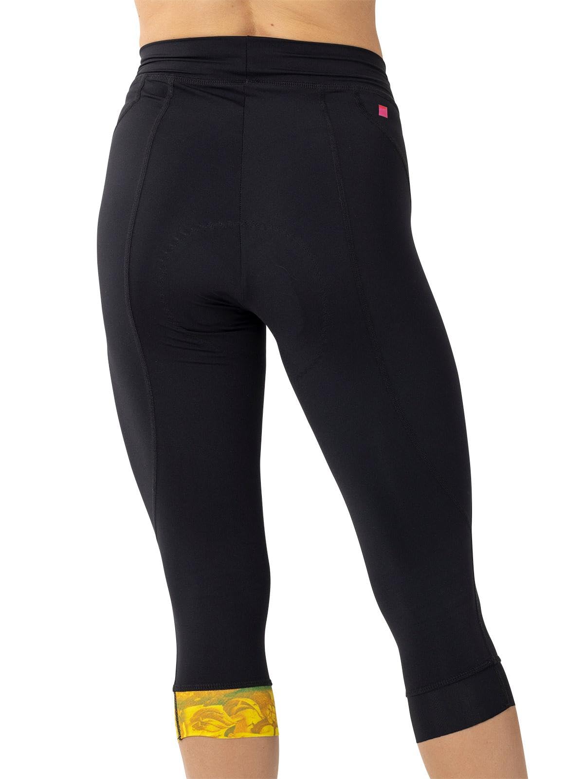 Women's Terry Cycling Padded Bike Capris - Elastic Free Waist, Printed Leg Band, Breathable Leggings for Peloton & TDF Riders | Perfect for Indoor Cycling, Spinning Classes & Outdoor Bike Tours