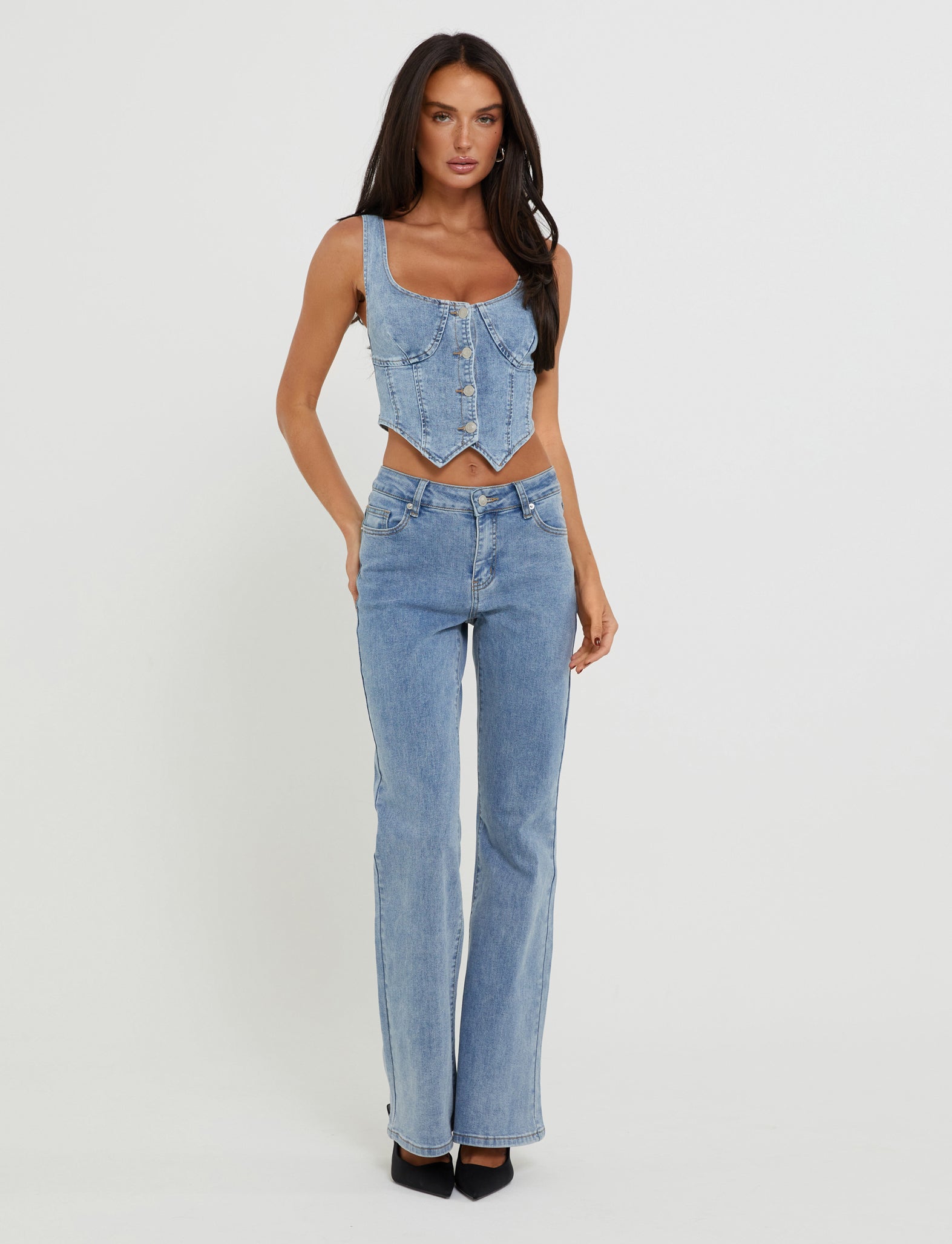 TATYANA TOP Blue Light Wash Denim Shirt - Stylish Casual Women's Blouse for Everyday Wear & Outfits