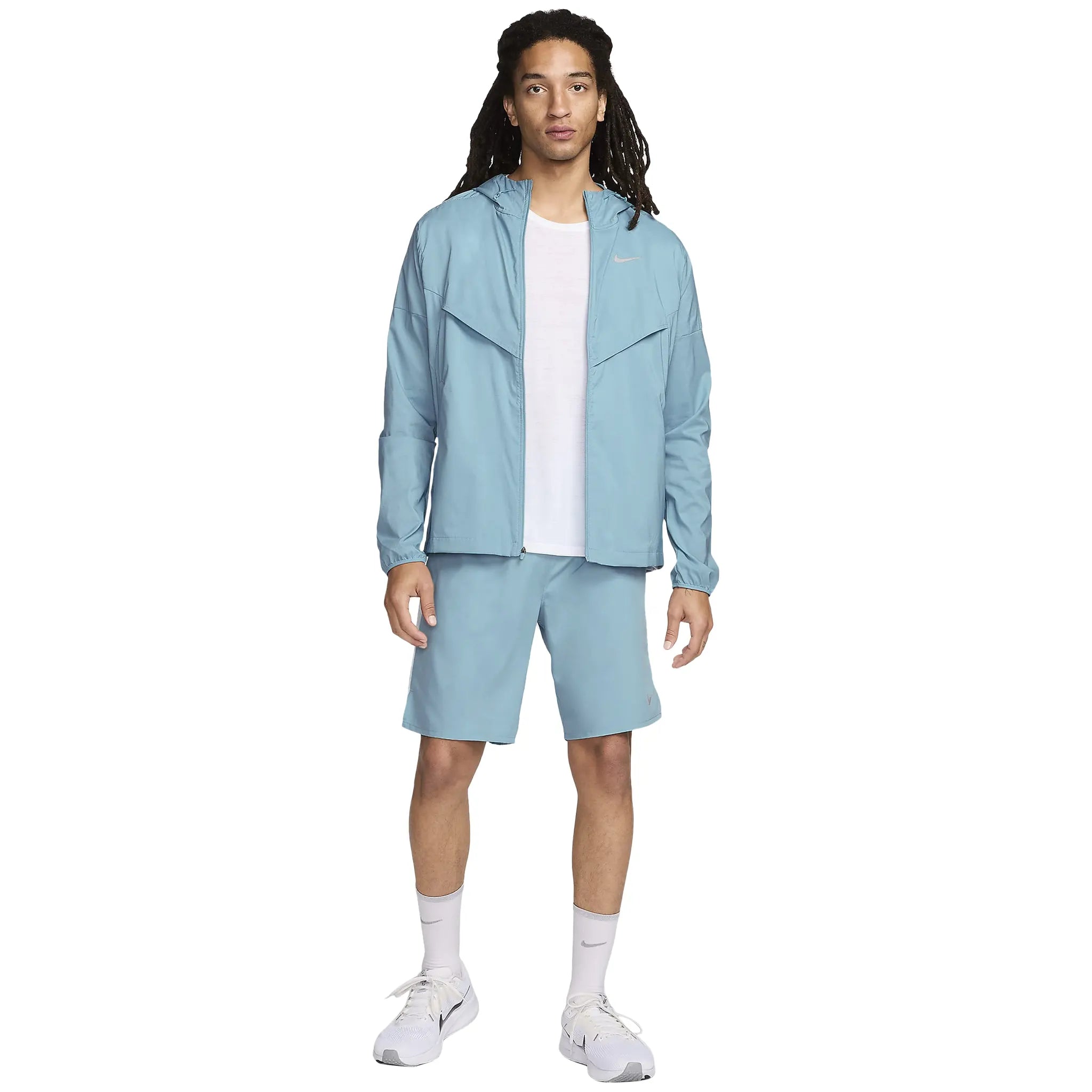 Nike Denim Turquoise Windrunner Jacket & Shorts Set - Stylish Athletic Wear for Running, Gym & Casual Outfits