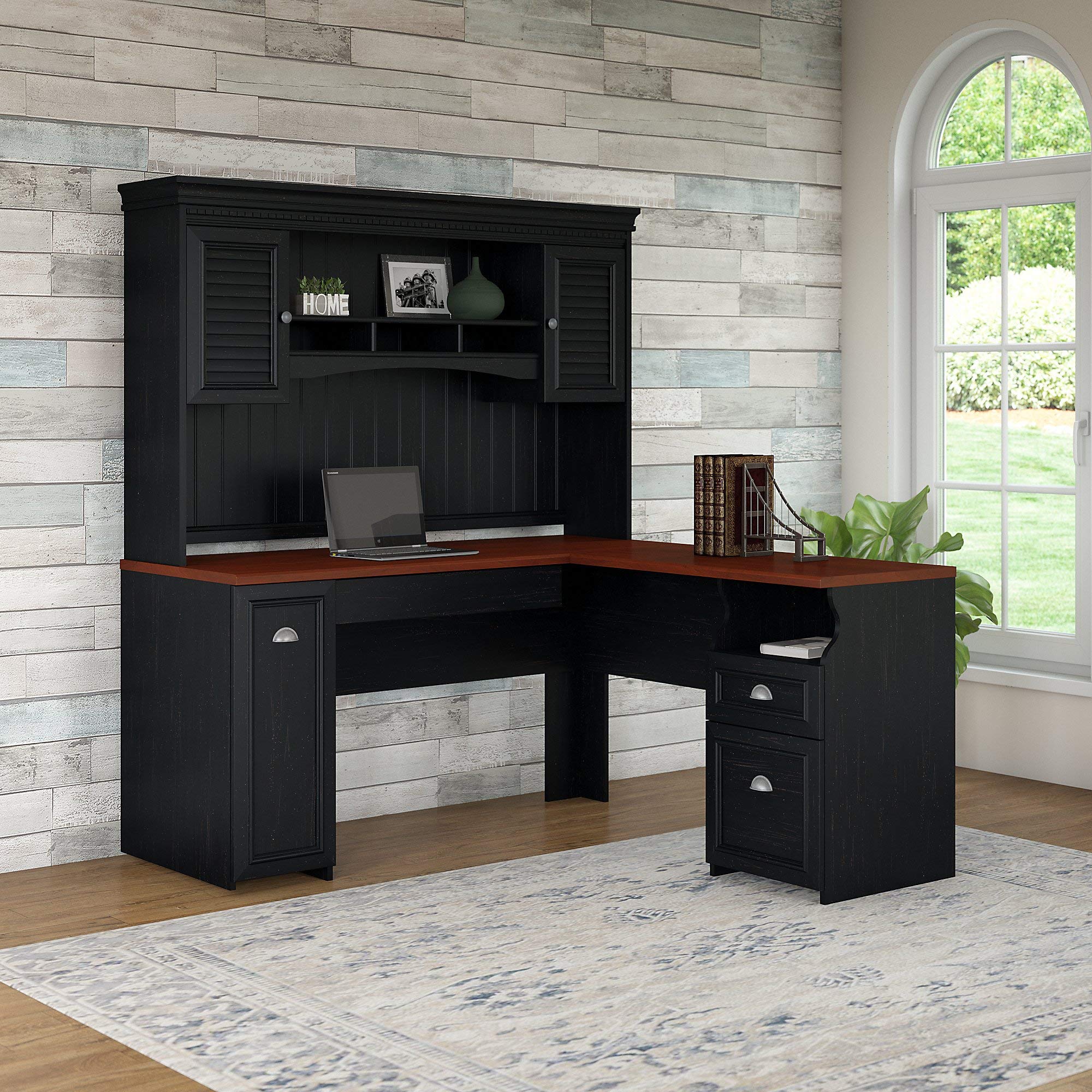 L Shaped Desk with Hutch & Storage - Home Office Corner Computer Table for Work & Study