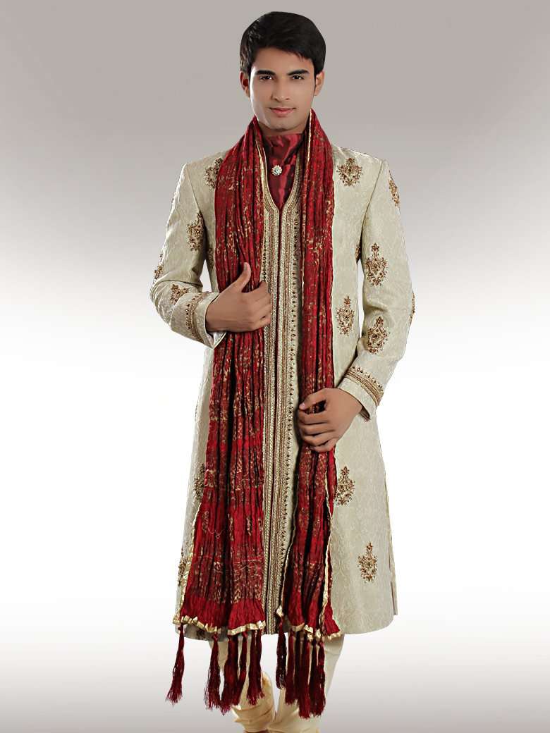 Elegant Cream Sherwani with Embroidered Groom Light Design - Perfect for Indian Wedding Ceremonies & Special Occasions